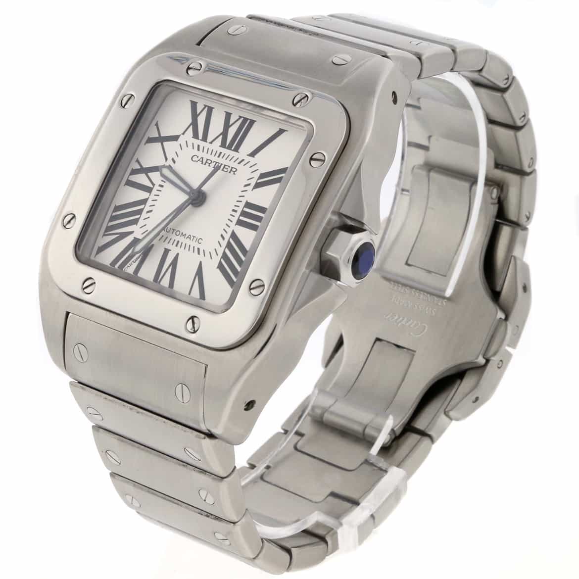 Cartier Santos 100 Large Silver Roman Dial Automatic Stainless Steel Mens Watch W20073X8 - Image 6
