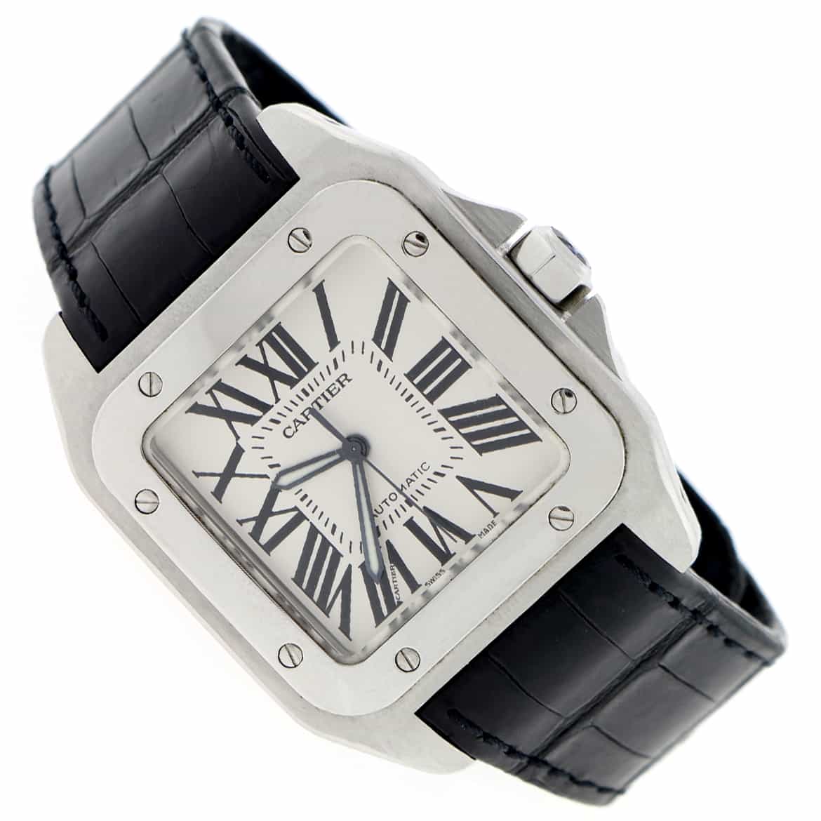 Cartier Santos 100 Large Silver Roman Dial Automatic Stainless Steel Mens Watch W20073X8 - Image 4