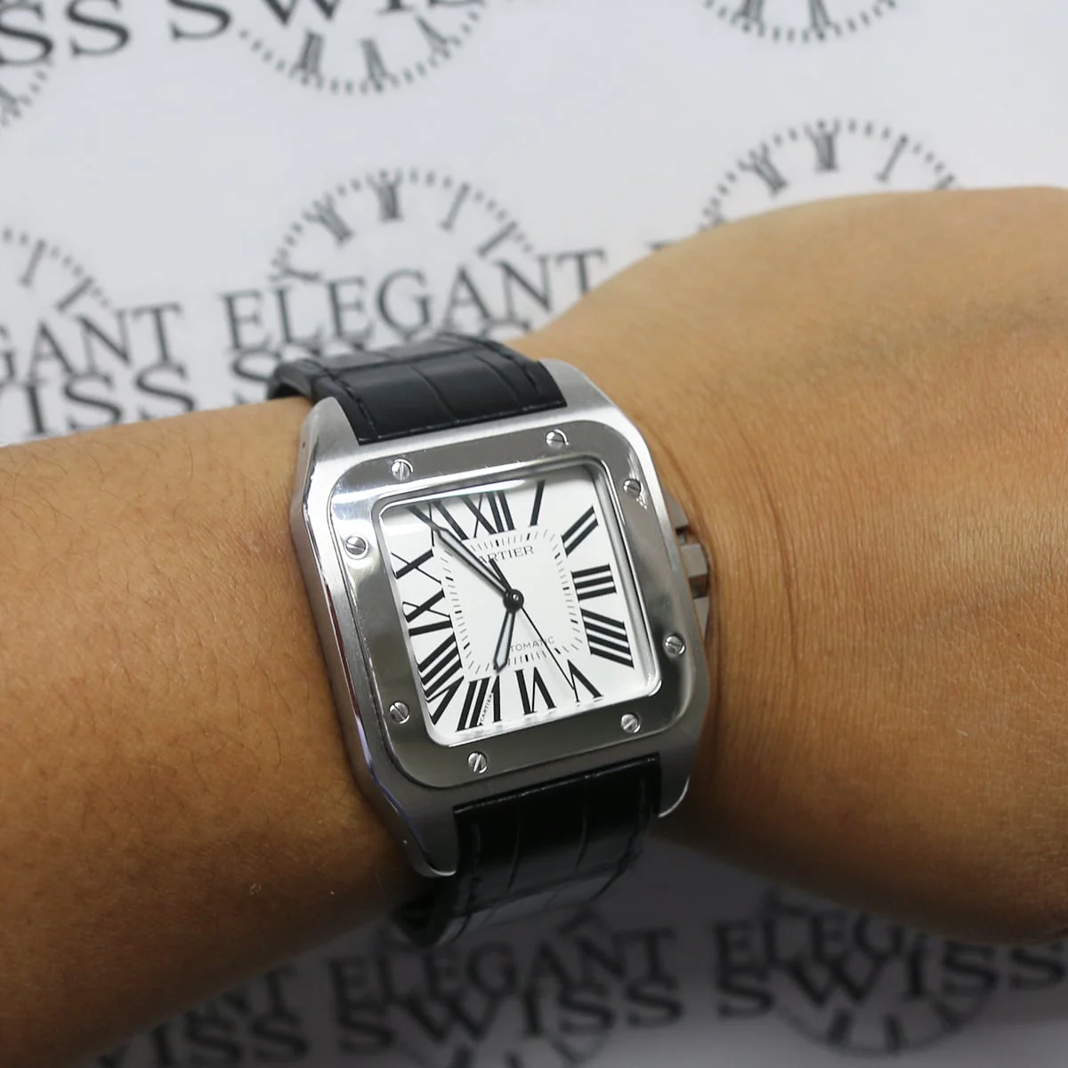 Cartier Santos 100 Large Silver Roman Dial Automatic Stainless Steel Mens Watch Box & Papers W20073X8 - Image 2