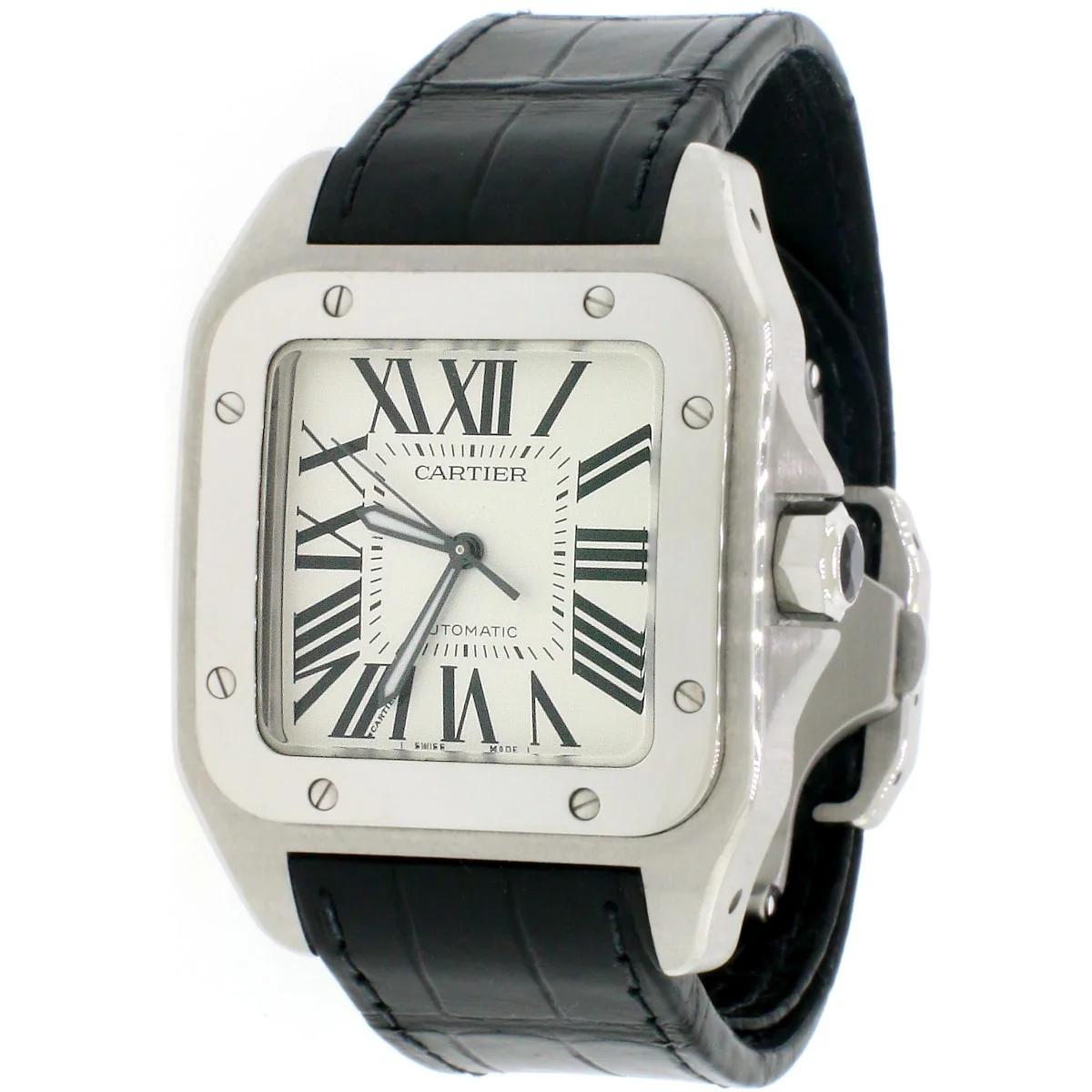Cartier Santos 100 Large Silver Roman Dial Automatic Stainless Steel Mens Watch Box & Papers W20073X8 - Image 3