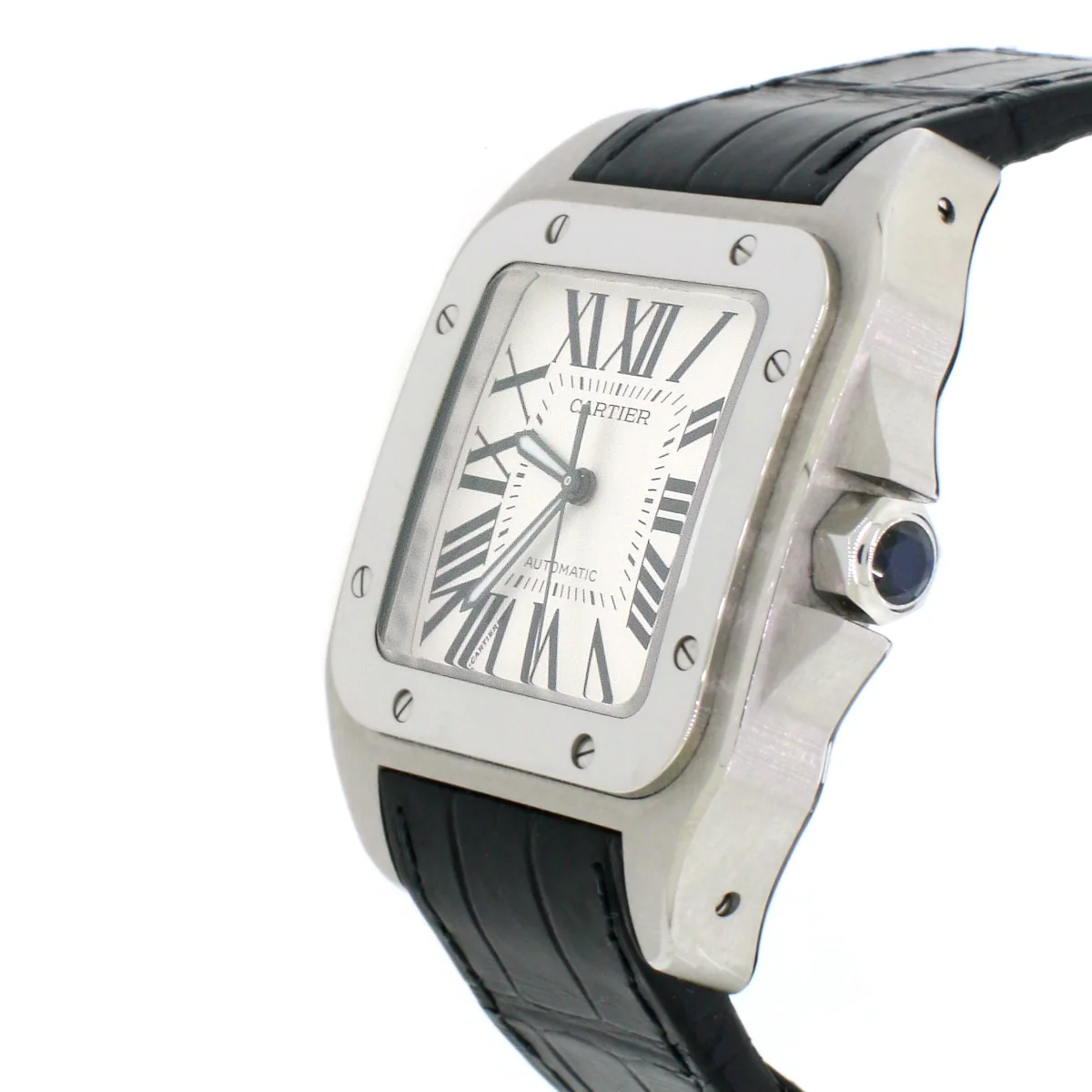 Cartier Santos 100 Large Silver Roman Dial Automatic Stainless Steel Mens Watch Box & Papers W20073X8 - Image 7