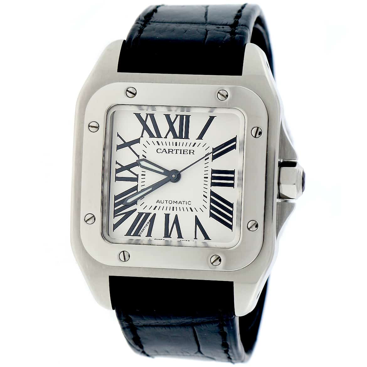 Cartier Santos 100 Medium Silver Roman Dial Automatic Stainless Steel Watch W20106X8