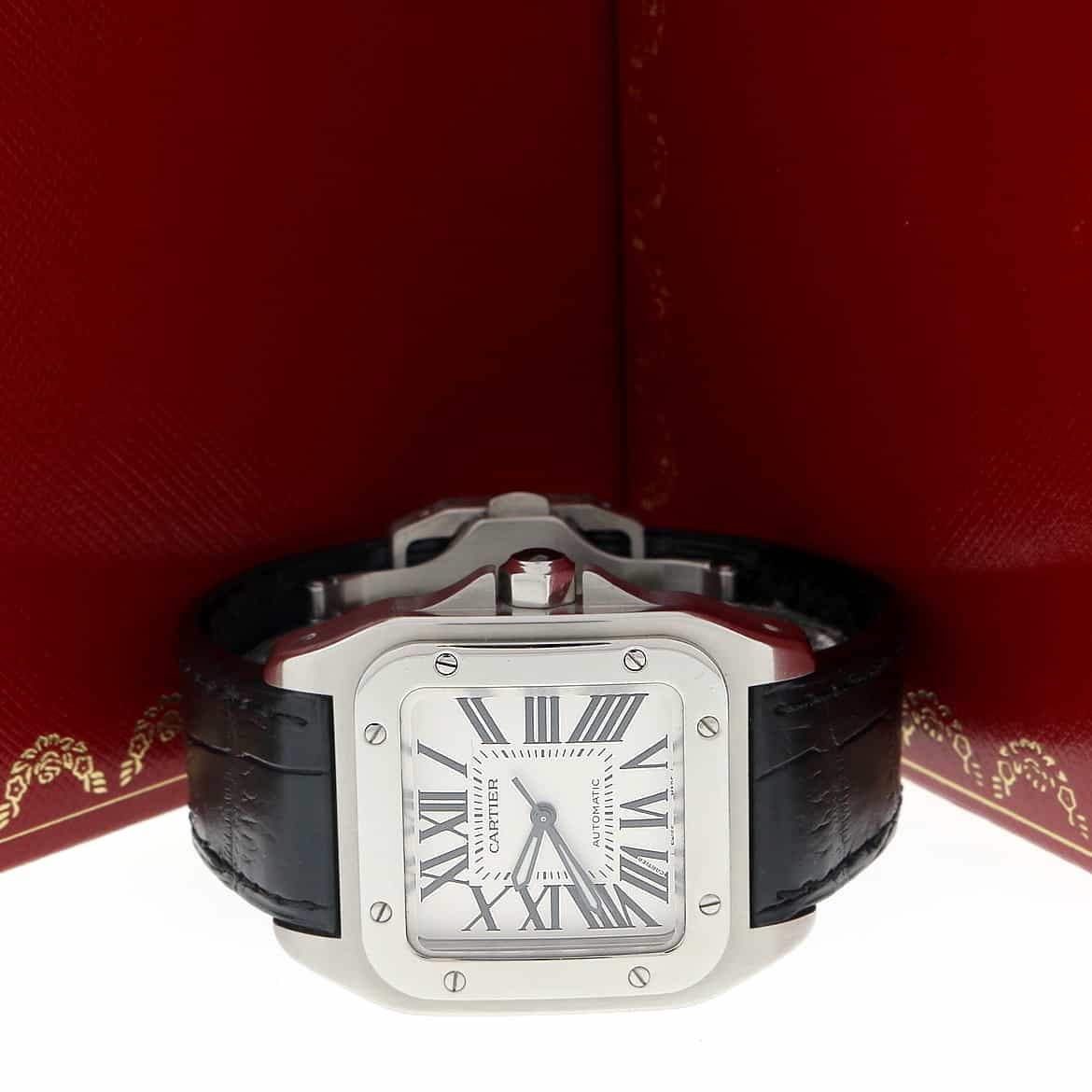 Cartier Santos 100 Medium Silver Roman Dial Automatic Stainless Steel Watch W20106X8 - Image 3