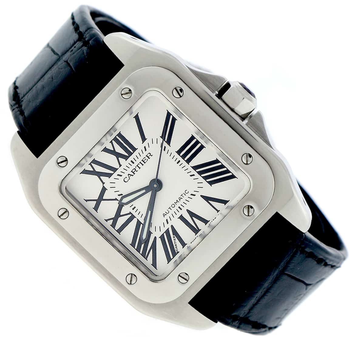 Cartier Santos 100 Medium Silver Roman Dial Automatic Stainless Steel Watch W20106X8 - Image 4