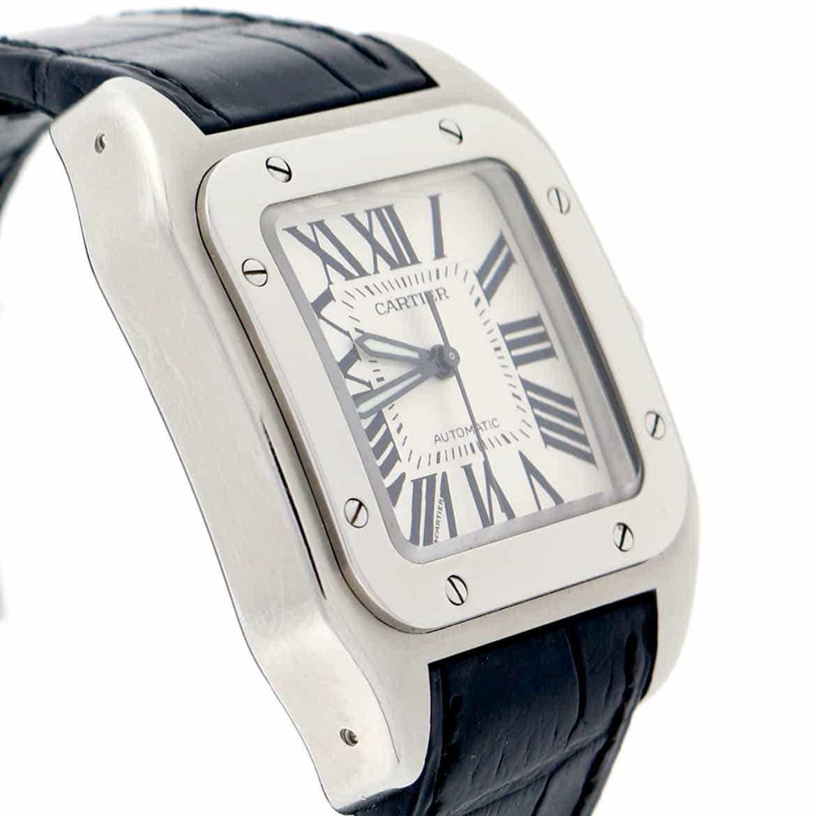 Cartier Santos 100 Medium Silver Roman Dial Automatic Stainless Steel Watch W20106X8 - Image 5