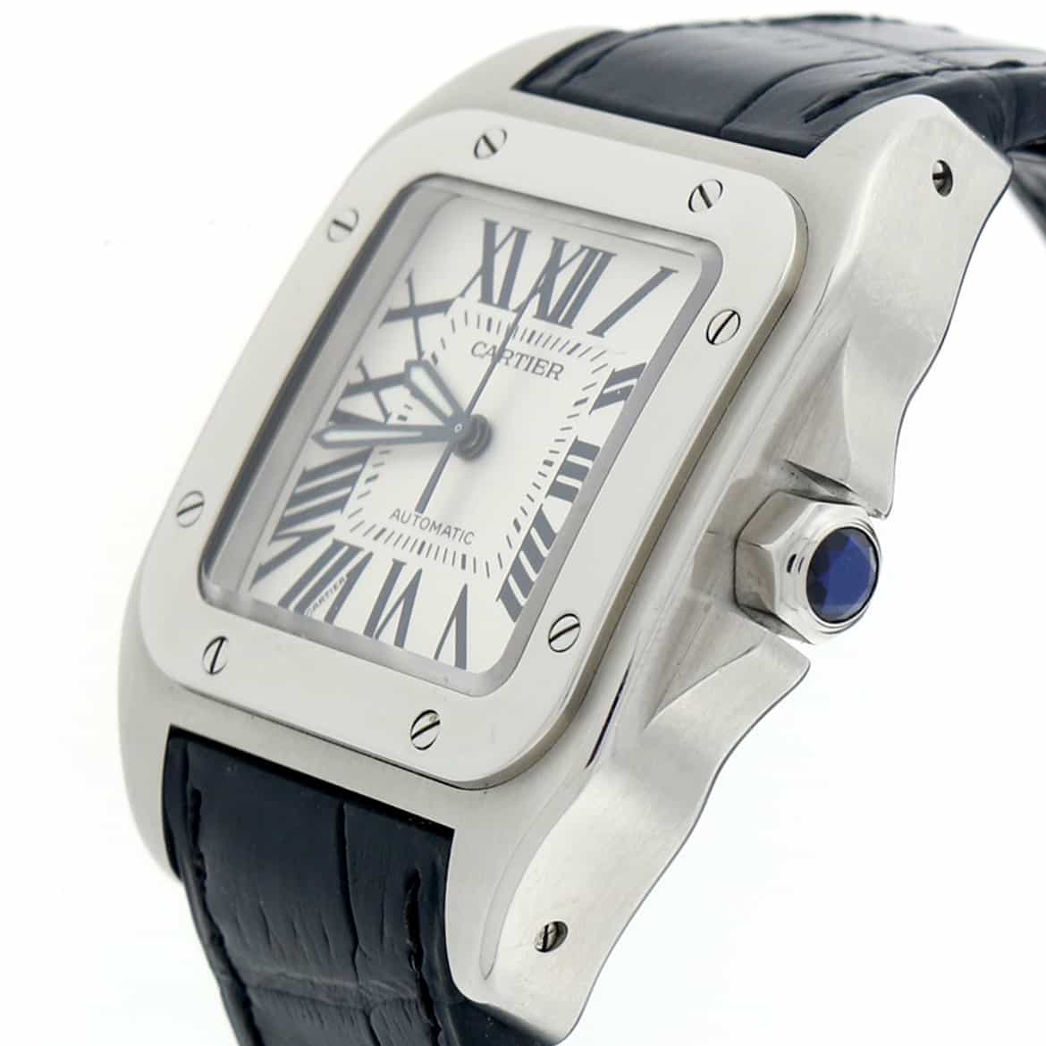Cartier Santos 100 Medium Silver Roman Dial Automatic Stainless Steel Watch W20106X8 - Image 6