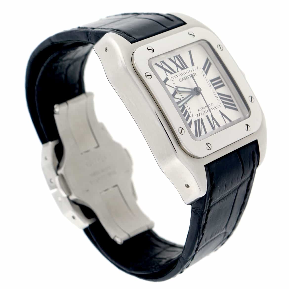 Cartier Santos 100 Medium Silver Roman Dial Automatic Stainless Steel Watch W20106X8 - Image 7