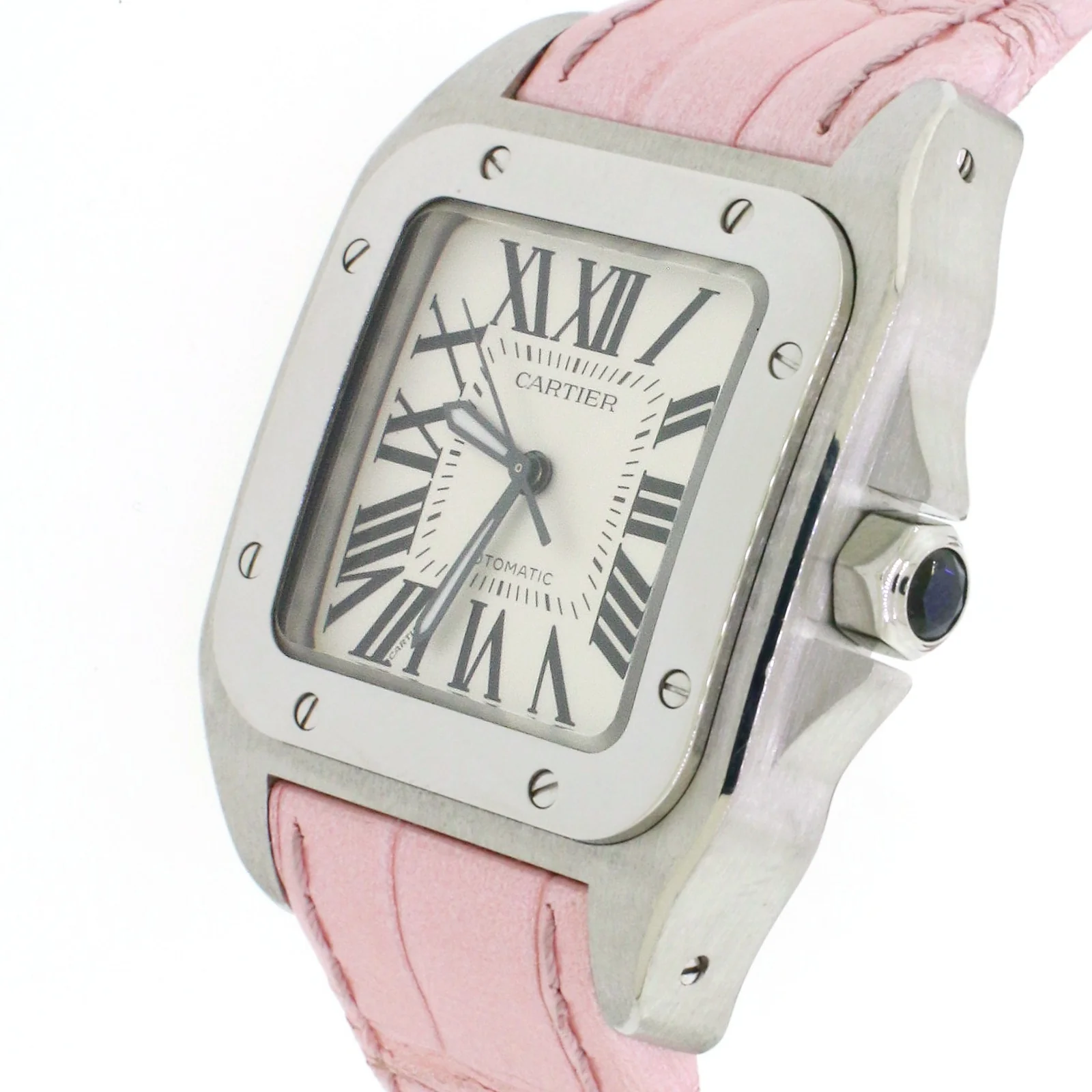 Cartier Santos 100 Medium Silver Roman Dial Steel Mens Watch WM501751 - Image 5