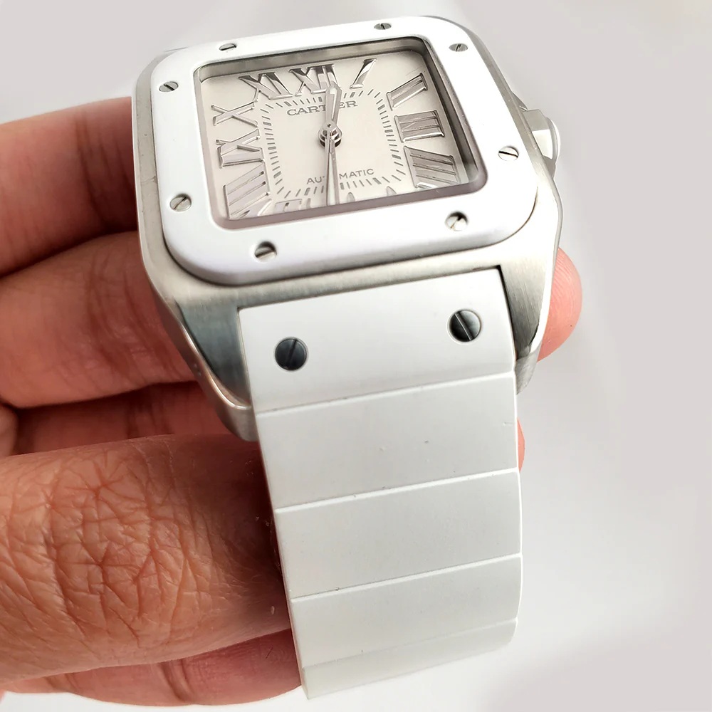 Cartier Santos 100 Midsize 33mm White Roman Dial/Rubber Strap/Steel Watch 2878 W20129U2 - Image 4