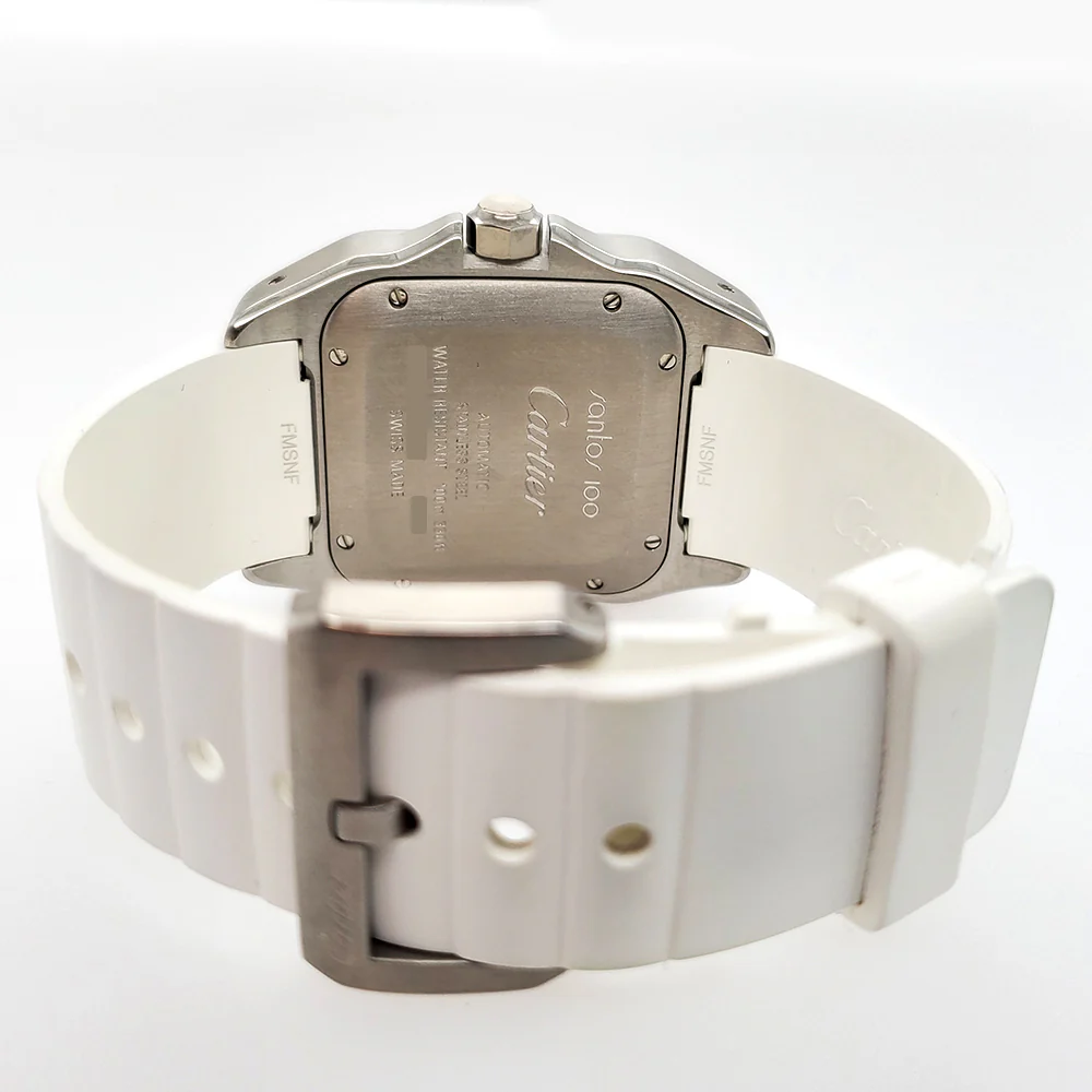 Cartier Santos 100 Midsize 33mm White Roman Dial/Rubber Strap/Steel Watch 2878 W20129U2 - Image 6