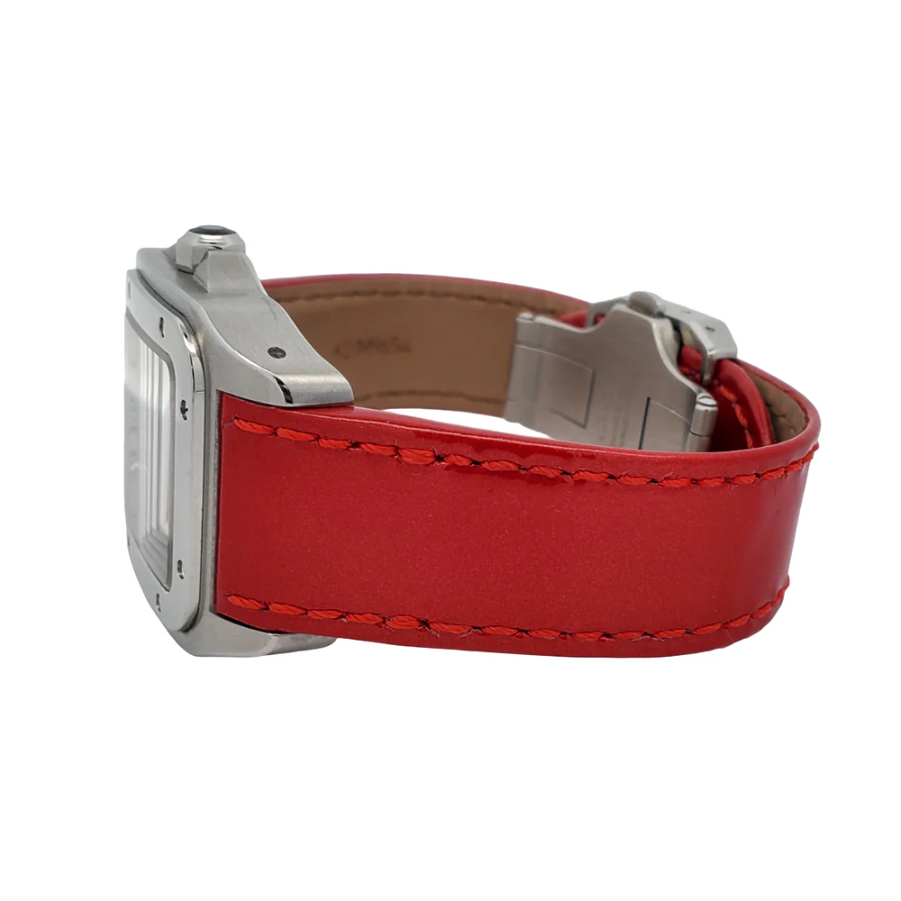 Cartier Santos 100 Midsize Red Leather Strap Watch 2878 W20106X8 - Image 4