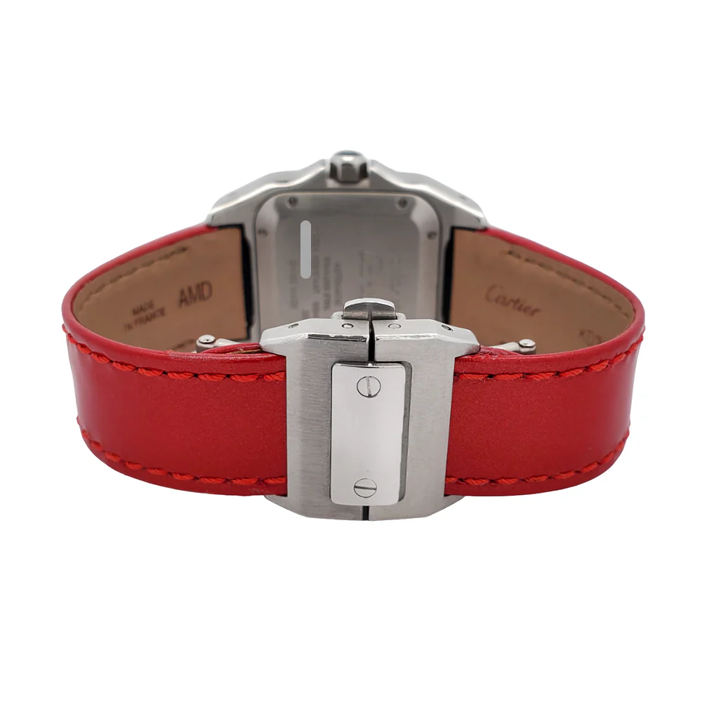 Cartier Santos 100 Midsize Red Leather Strap Watch 2878 W20106X8 - Image 5
