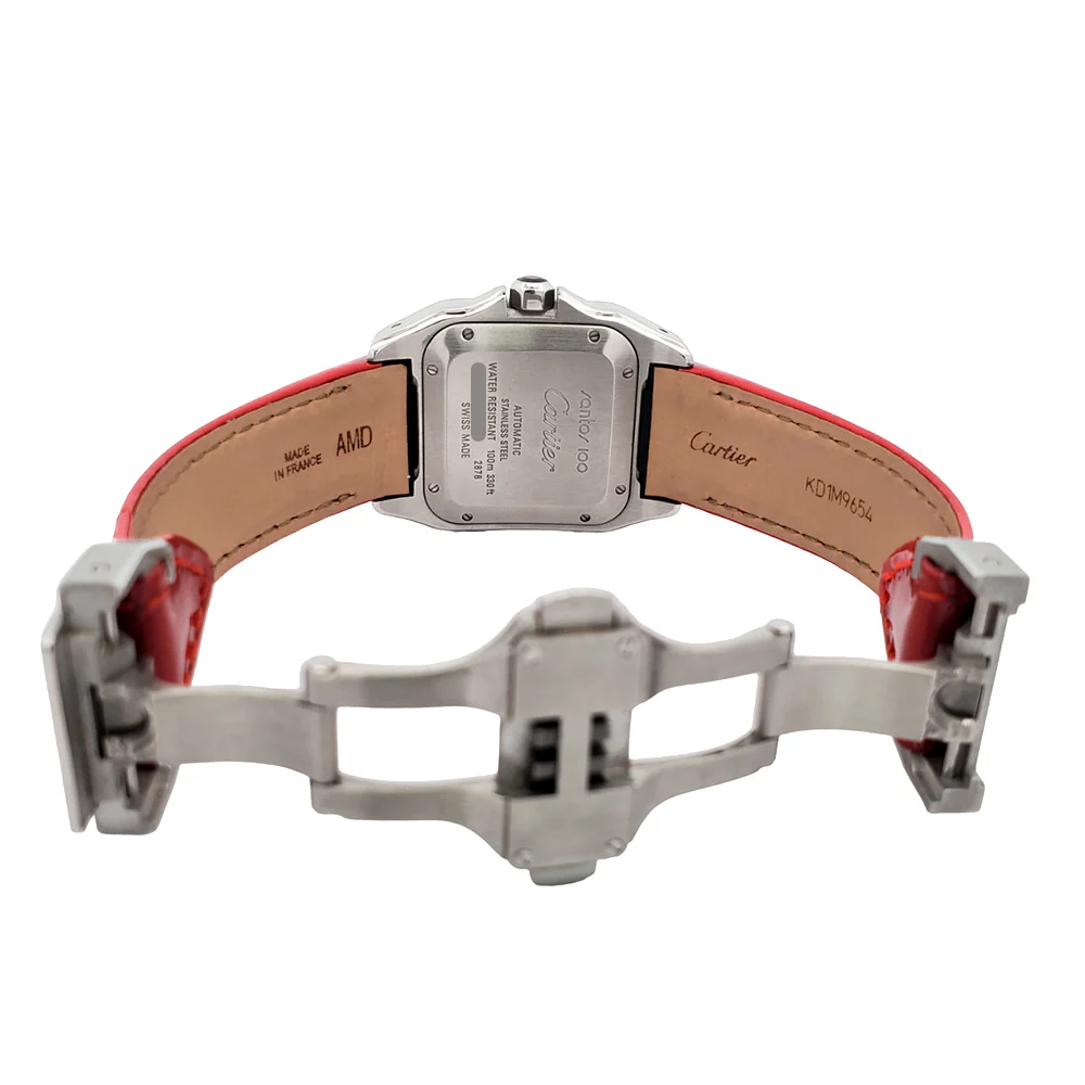 Cartier Santos 100 Midsize Red Leather Strap Watch 2878 W20106X8 - Image 6