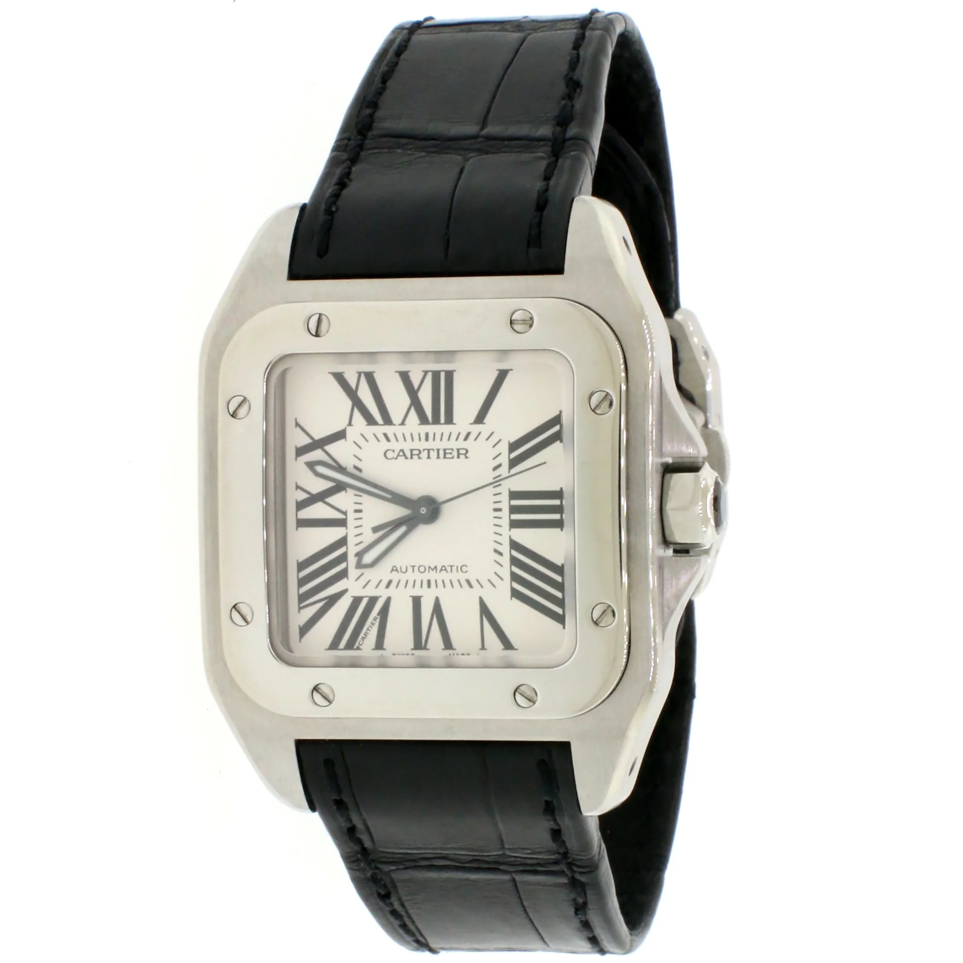 Cartier Santos 100 Midsize Silver Roman Dial Automatic Mens Watch 2878