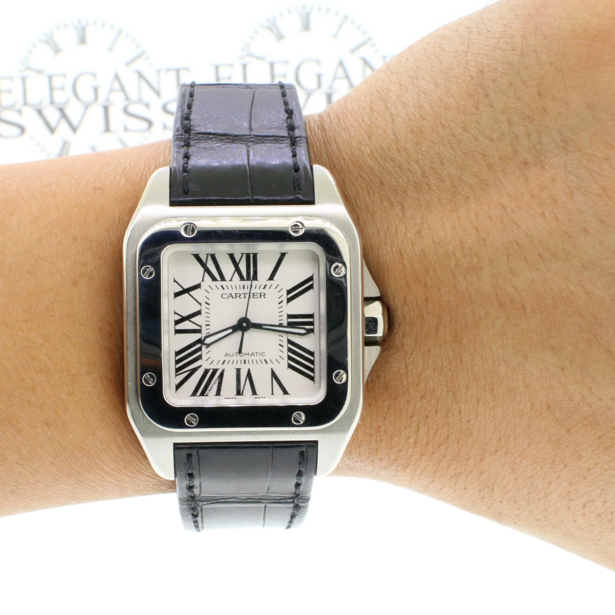 Cartier Santos 100 Midsize Silver Roman Dial Automatic Mens Watch 2878 - Image 3