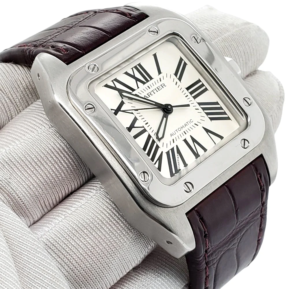 Cartier Santos 100 Midsize Silver Roman Dial Watch 2878 - Image 2