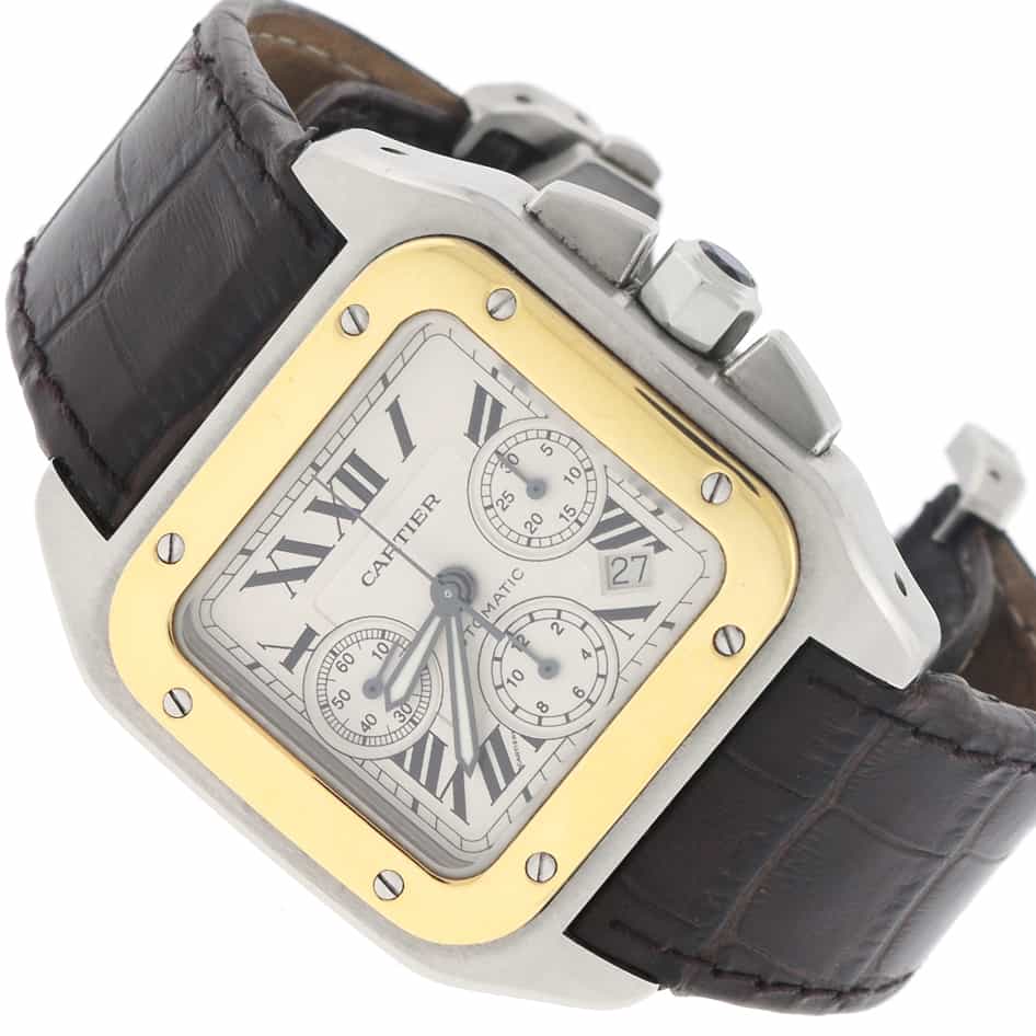Cartier Santos 100 XL Chronograph 18K Yellow Gold/Stainless Steel Automatic Mens Watch W20091X7 - Image 3