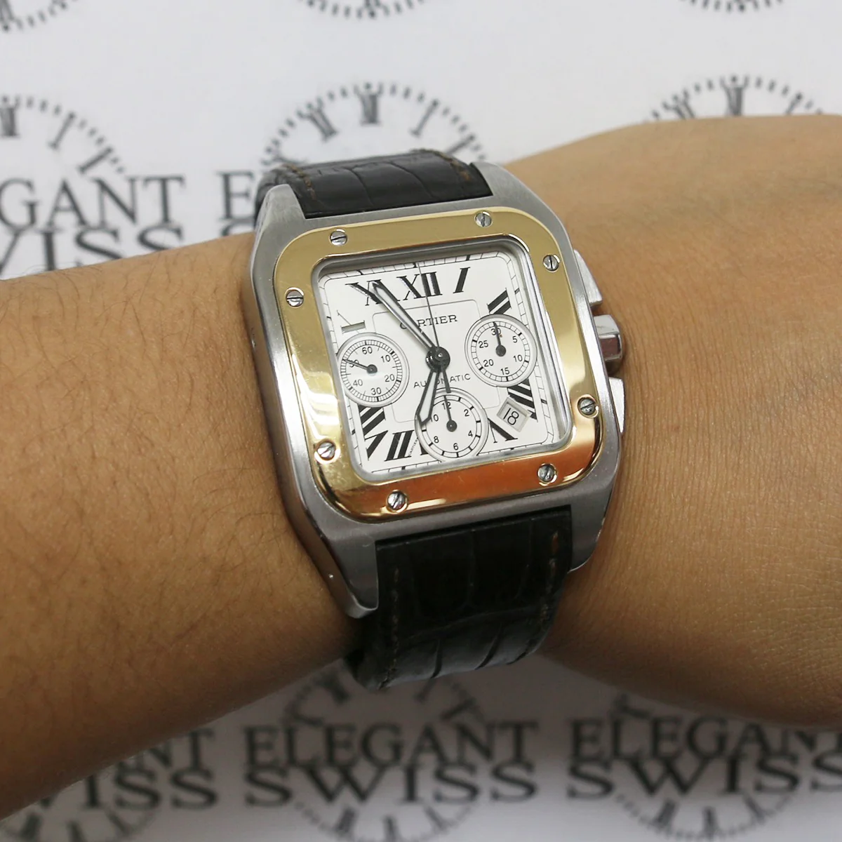 Cartier Santos 100 XL Chronograph 2-tone Yellow Gold/Steel Automatic Mens Watch W20091X7 Box Papers - Image 2