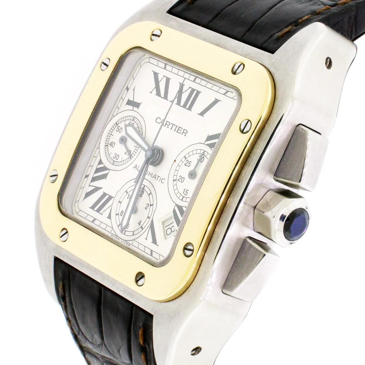 Cartier Santos 100 XL Chronograph 2-tone Yellow Gold/Steel Automatic Mens Watch W20091X7 Box Papers - Image 6