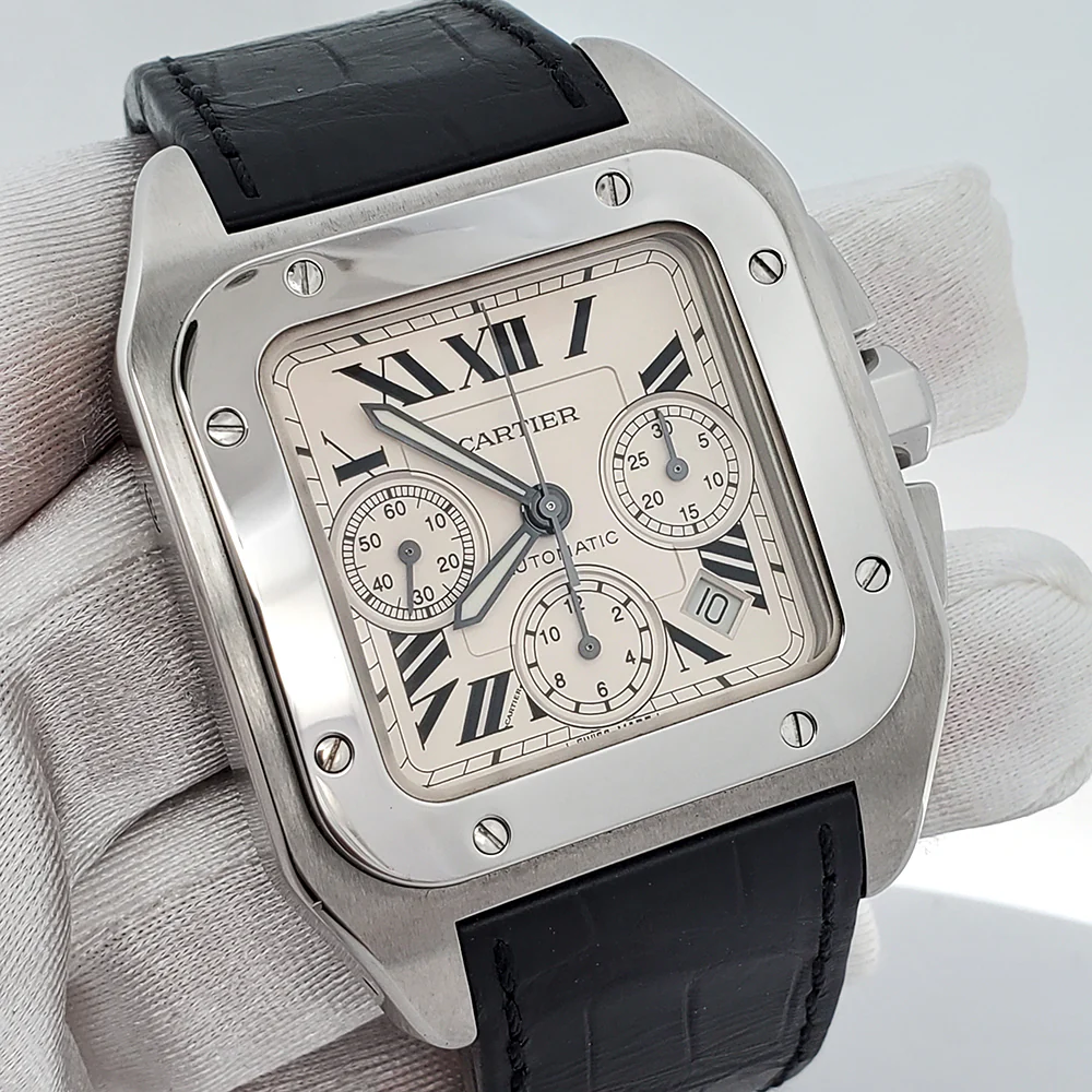 Cartier Santos 100 XL Chronograph White Roman Dial Stainless Steel Watch W20090X8 2740 - Image 2