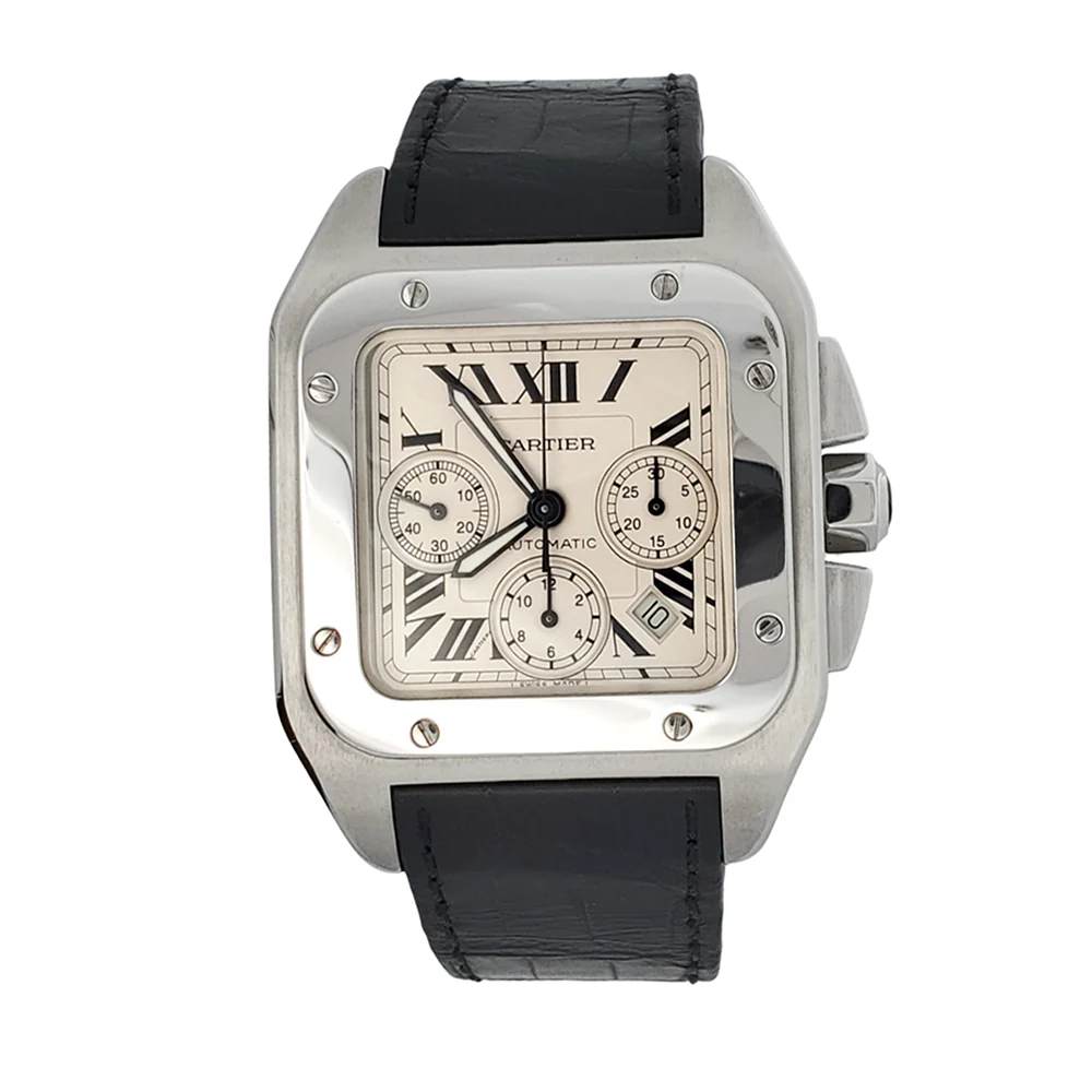 Cartier Santos 100 XL Chronograph White Roman Dial Stainless Steel Watch W20090X8 2740 - Image 3