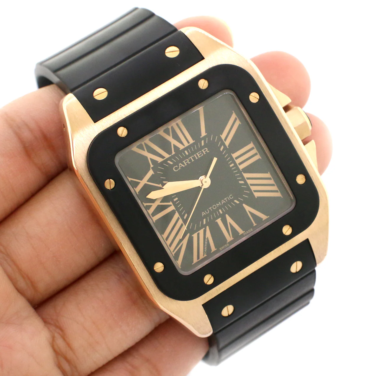 Cartier Santos 100 XL Rose Gold 38mm Watch/Black Roman Dial /Box/Booklet - Image 3