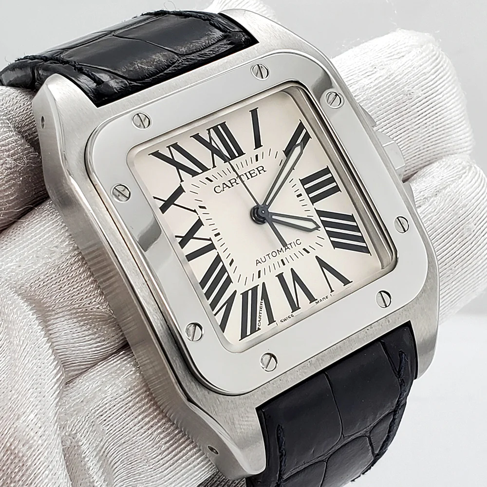 Cartier Santos 100 XL White Roman Dial Stainless Steel Watch 2656 - Image 2