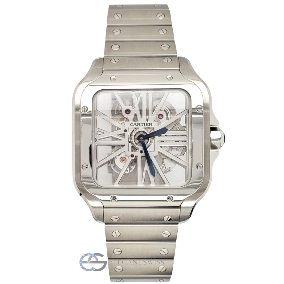 Cartier Santos de Cartier 39.8 mm Skeleton Dial Steel Watch WHSA0015 Box Papers