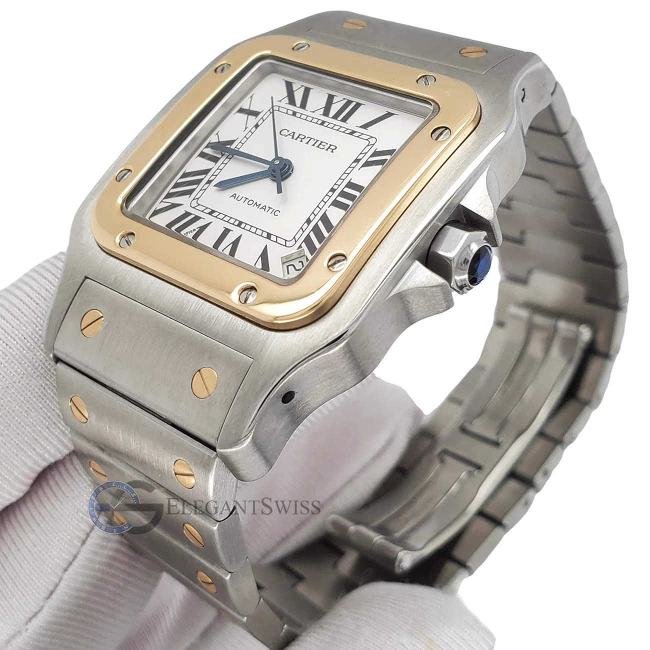 Cartier Santos Galbee 32mm White Dial Steel Yellow Gold Watch 2823 - Image 3