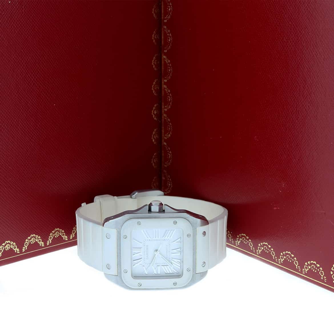 Cartier Santos White Medium 32MM Roman Dial Automatic Stainless Steel Ladies Watch W20122U2 - Image 3