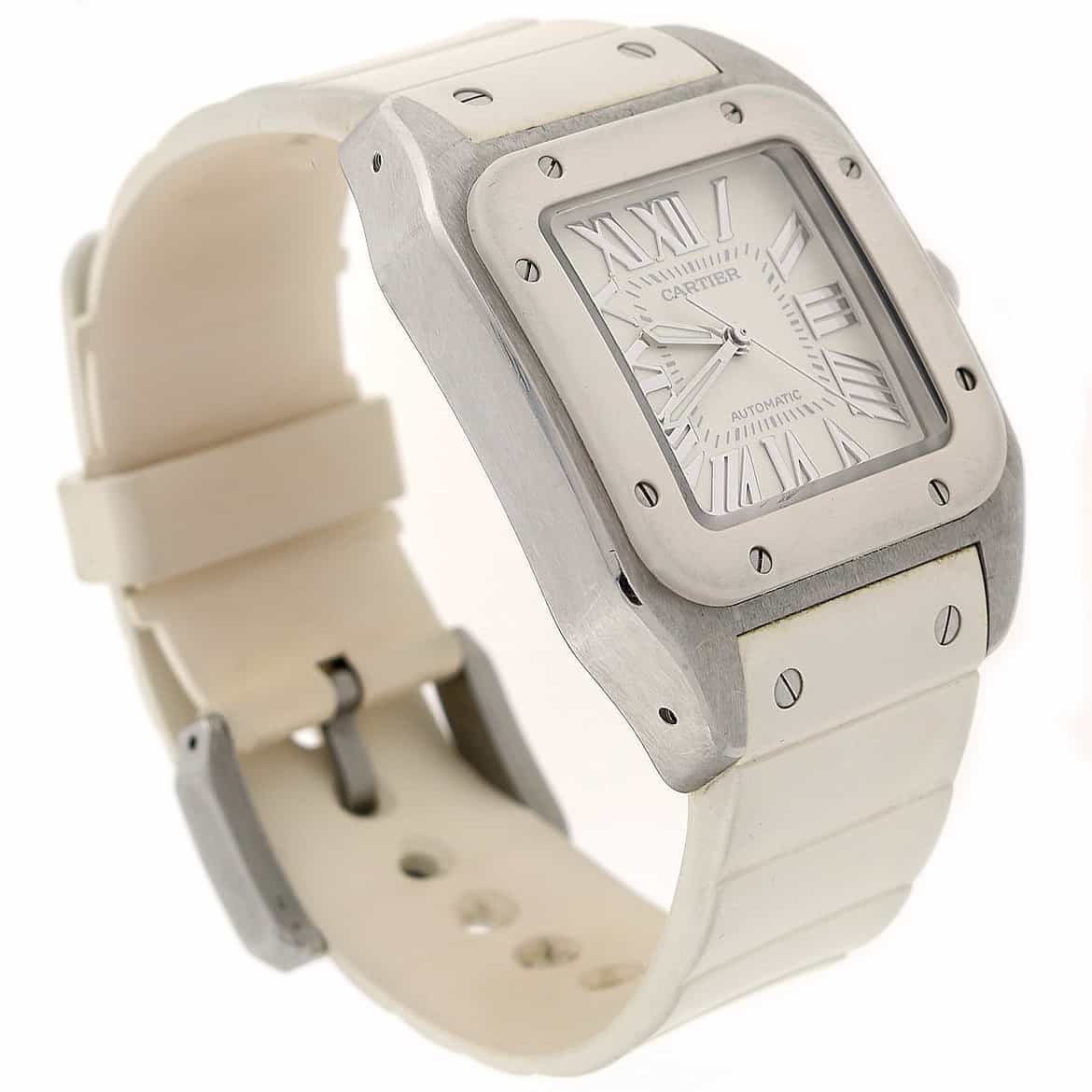Cartier Santos White Medium 32MM Roman Dial Automatic Stainless Steel Ladies Watch W20122U2 - Image 4