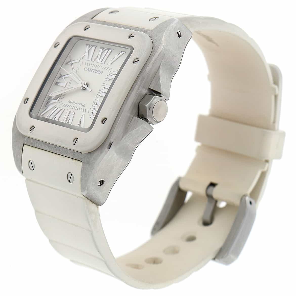 Cartier Santos White Medium 32MM Roman Dial Automatic Stainless Steel Ladies Watch W20122U2 - Image 5