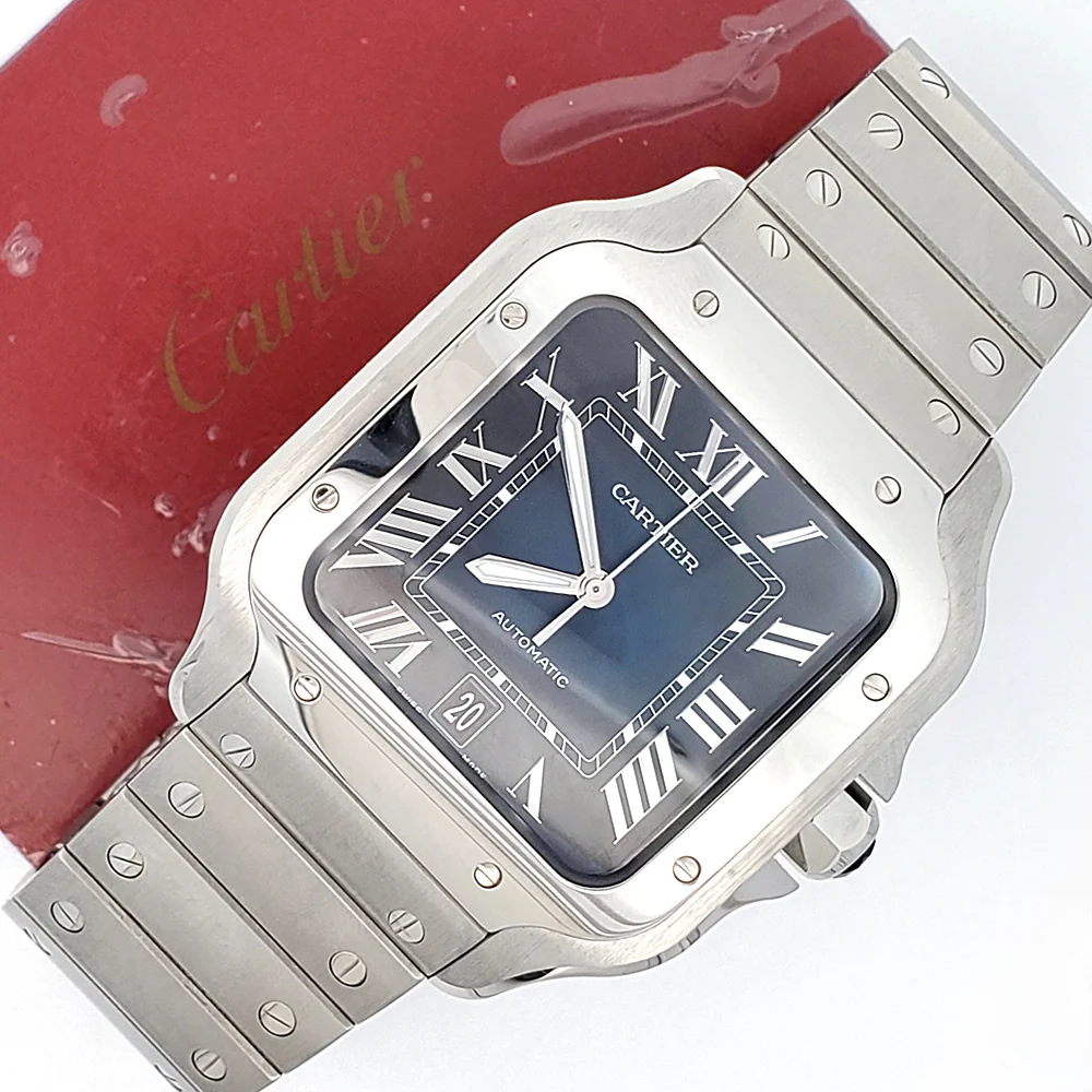Cartier Santos XL 38mm Blue Roman Steel Watch WSSA0013 Box Papers - Image 2
