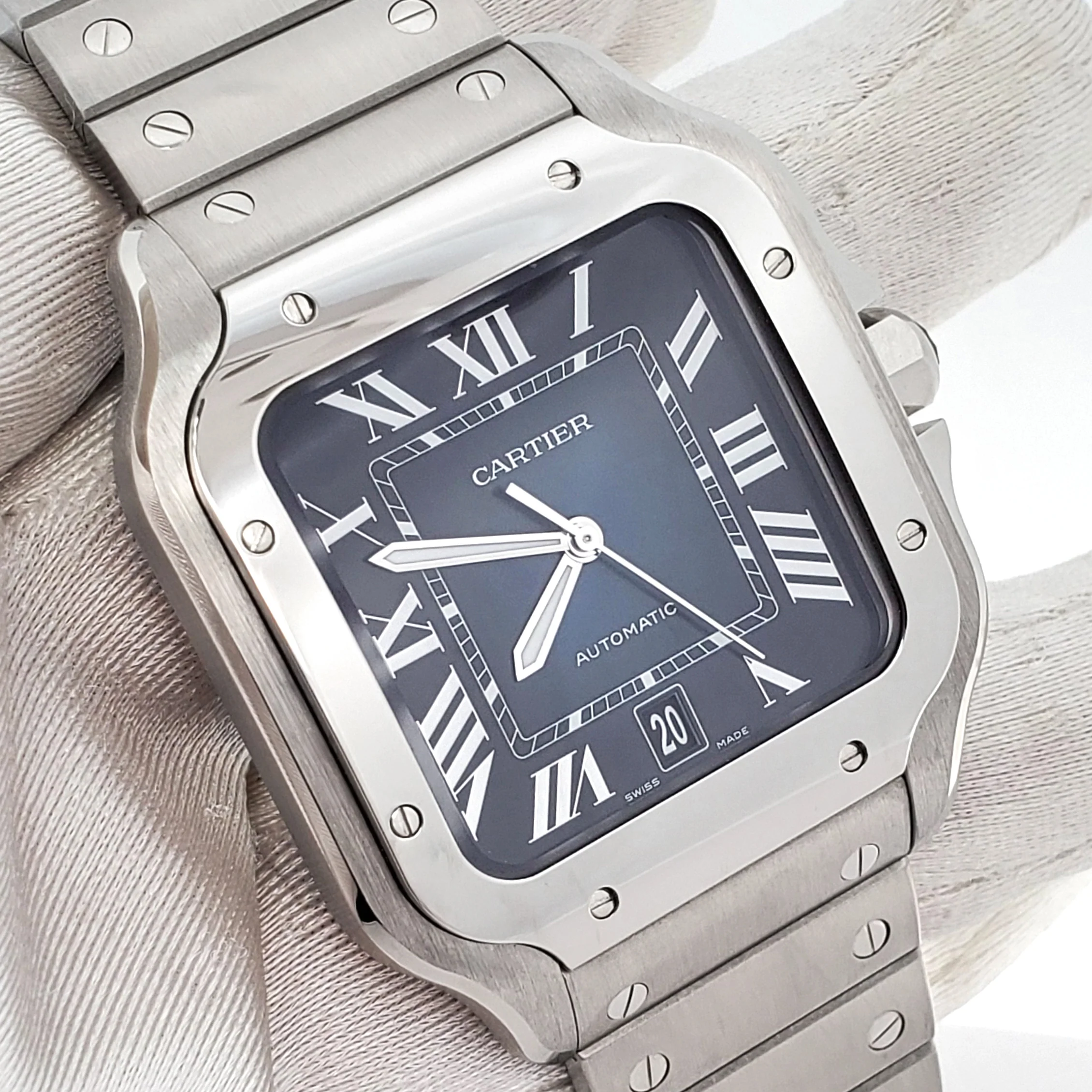 Cartier Santos XL 38mm Blue Roman Steel Watch WSSA0013 Box Papers - Image 3