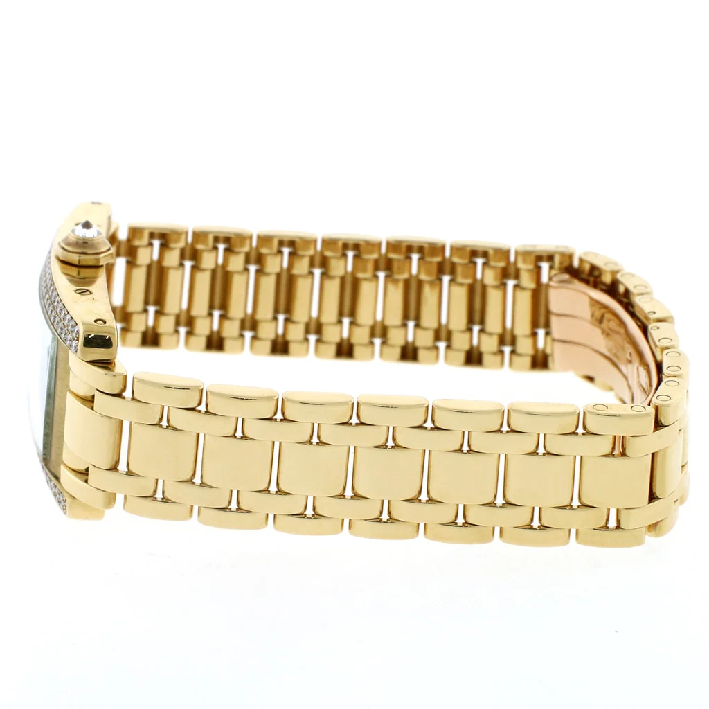 Cartier Tank Americaine 18K Yellow Gold Factory Diamond Bezel Chocolate Arabic Dial 19MM Ladies Watch 1710 - Image 4