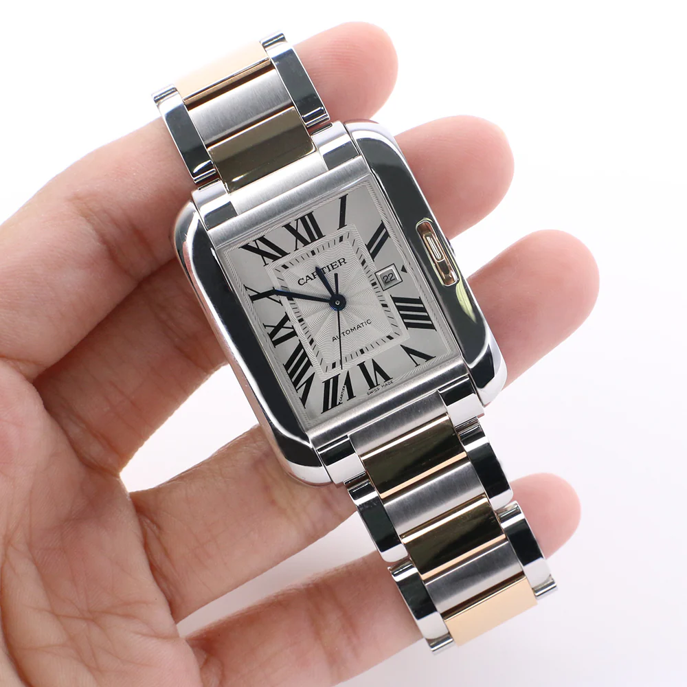 Cartier Tank Anglaise 2-Tone Silver White Dial Roman Numerals Watch Box Papers - Image 3