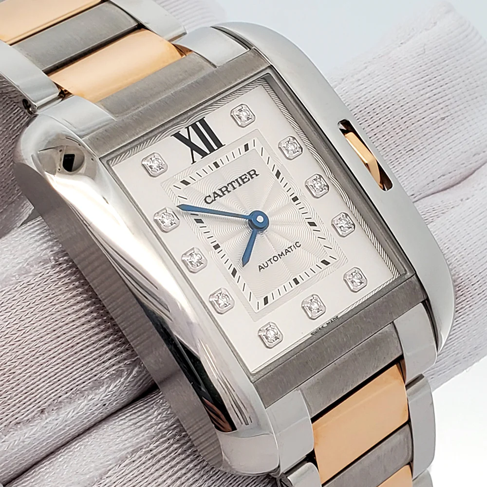 Cartier Tank Anglaise Large Factory Silver Diamond Dial 2-Tone Rose Gold/Steel Watch 3511 - Image 2