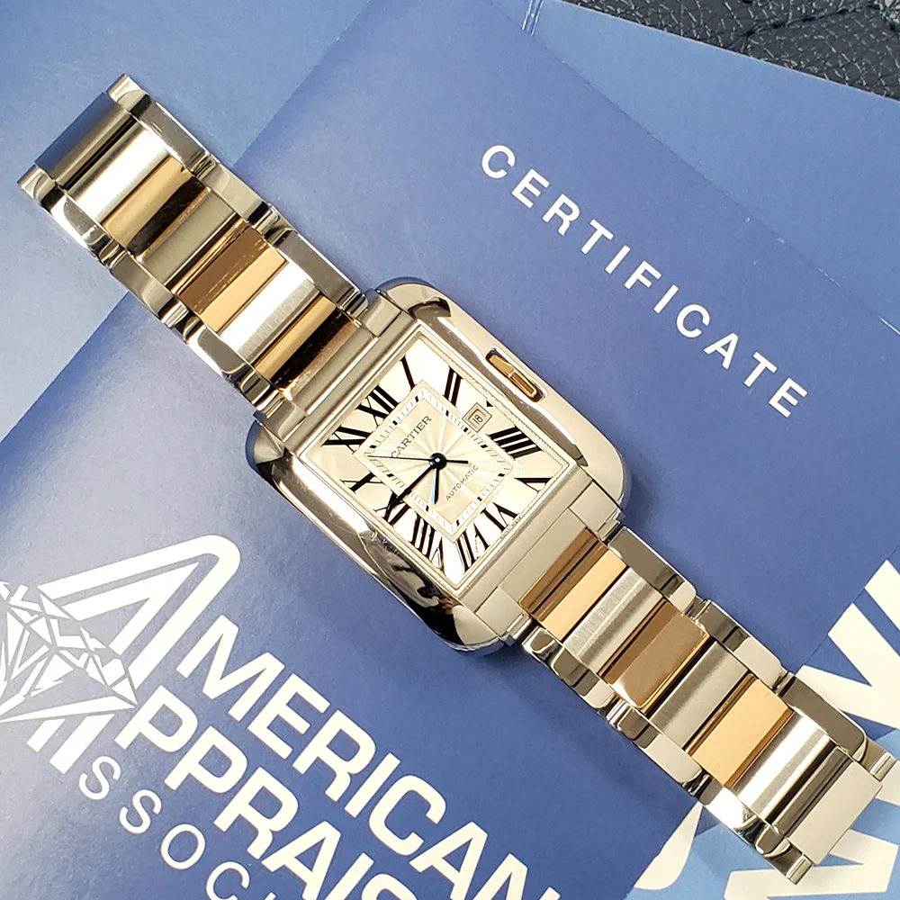 Cartier Tank Anglaise Large Silver Roman Dial 2-Tone Rose Gold/Steel 39.2 x 29.8 mm Watch 3511 W5310007 - Image 4