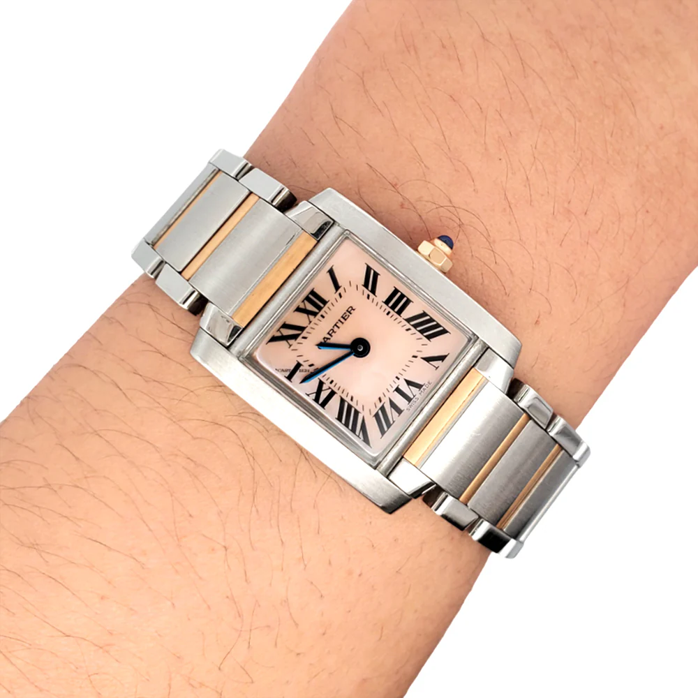 Cartier Tank Francaise 20mm Pink Mother of Pearl 2-tone Yellow Gold/Steel Watch 2384 W51007Q4 - Image 2