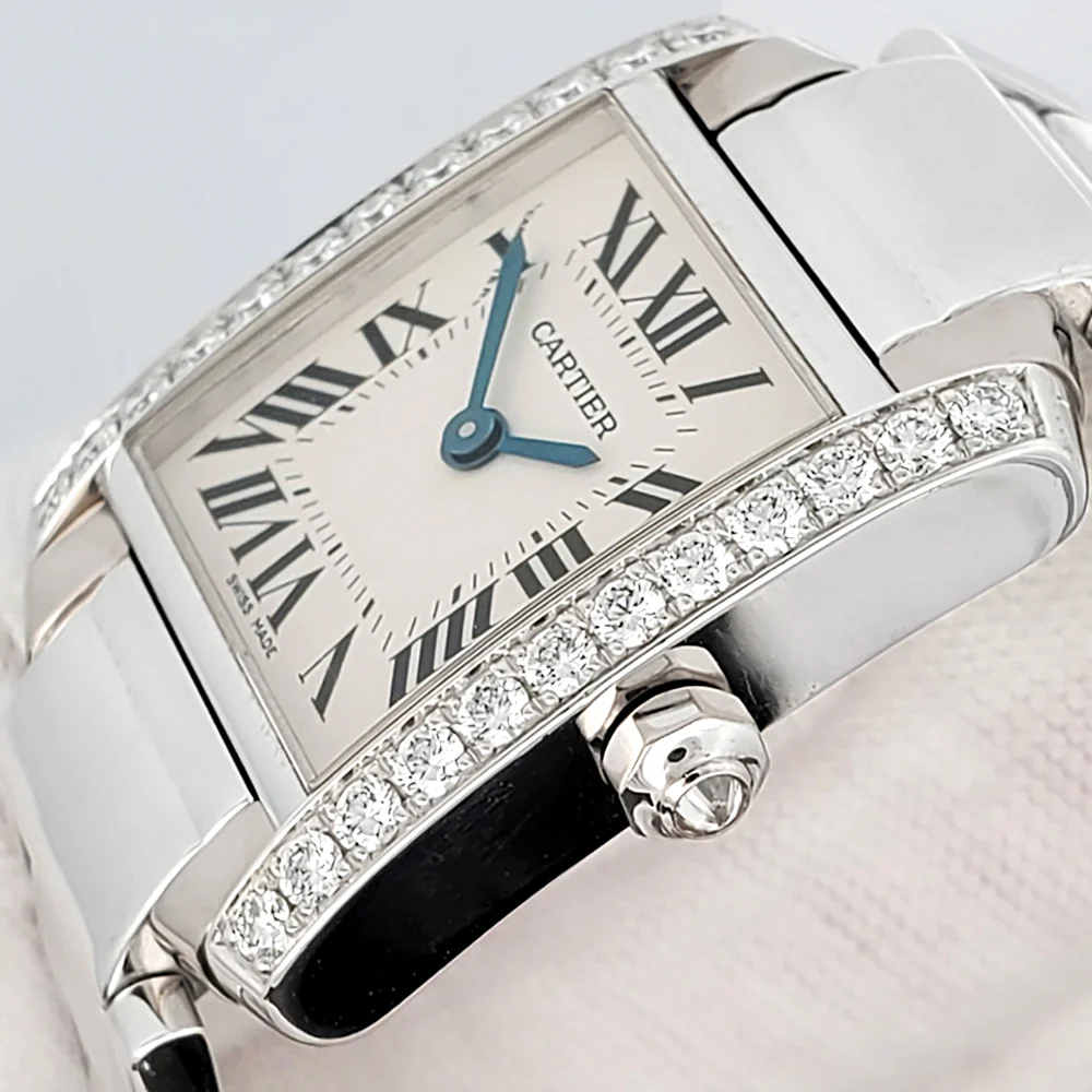 Cartier Tank Francaise Factory Diamond Ladies White Gold Watch 2403 WE1002S3 - Image 3