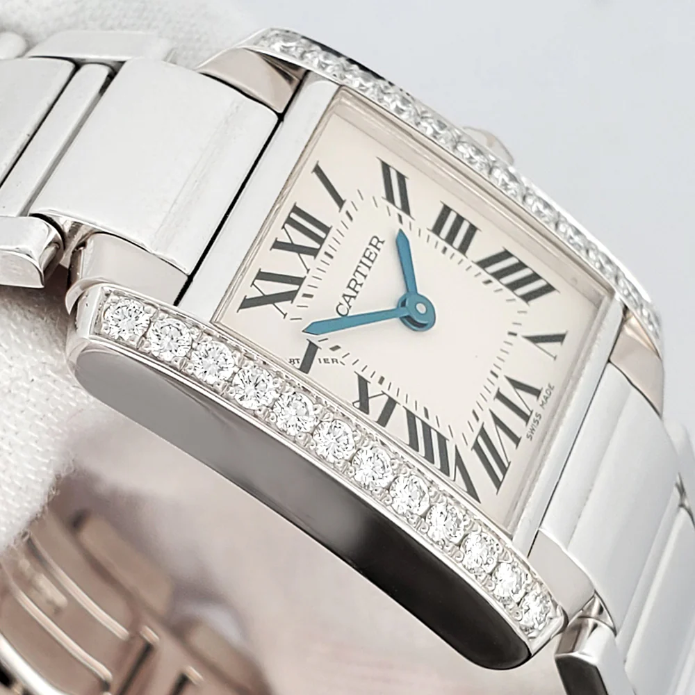 Cartier Tank Francaise Factory Diamond Ladies White Gold Watch 2403 WE1002S3 - Image 4