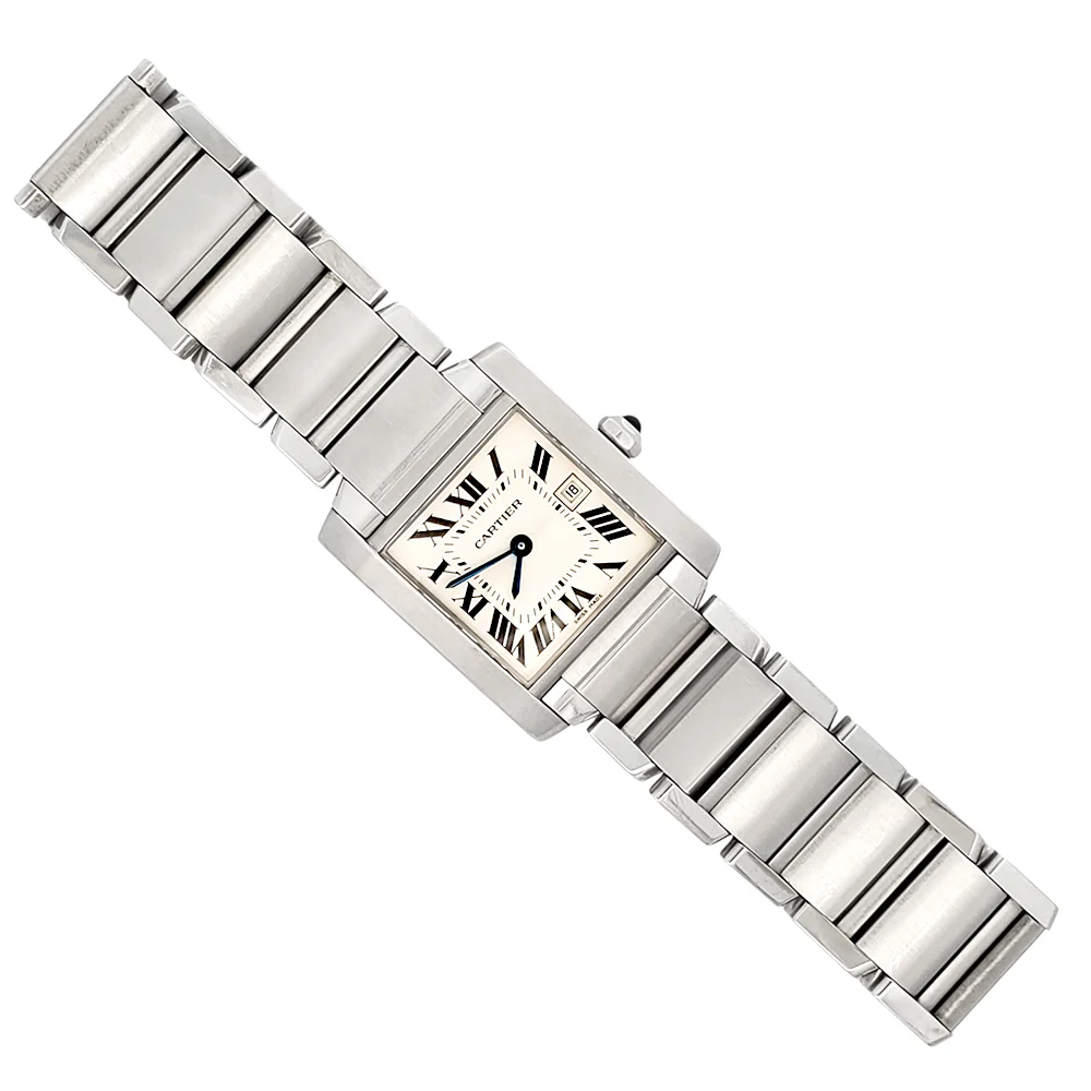 Cartier Tank Francaise 25mm White Roman Dial Stainless Steel Quartz Watch 2465 W51011Q3 - Image 3
