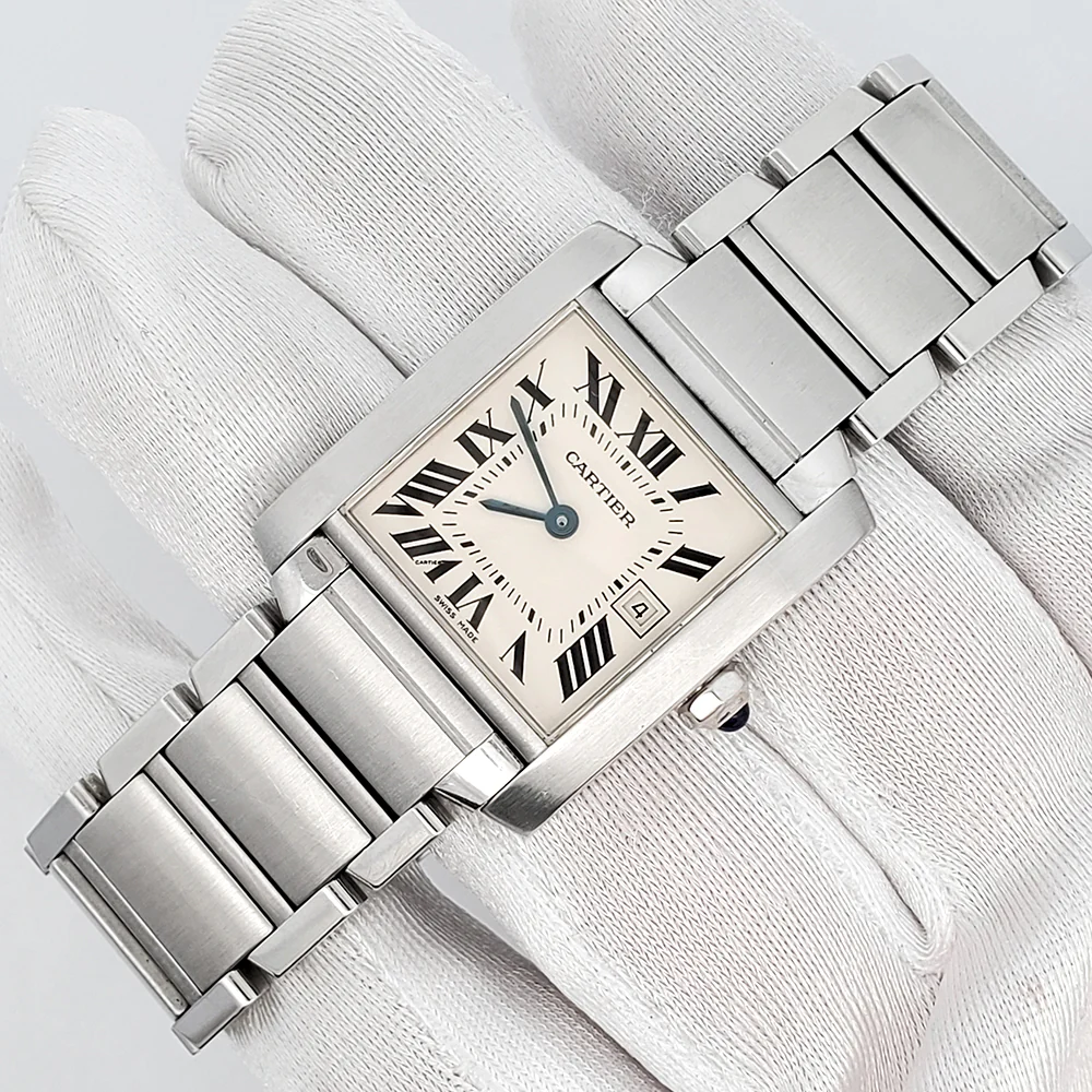 Cartier Tank Francaise 25mm White Roman Dial Stainless Steel Quartz Watch 2465 - Image 3