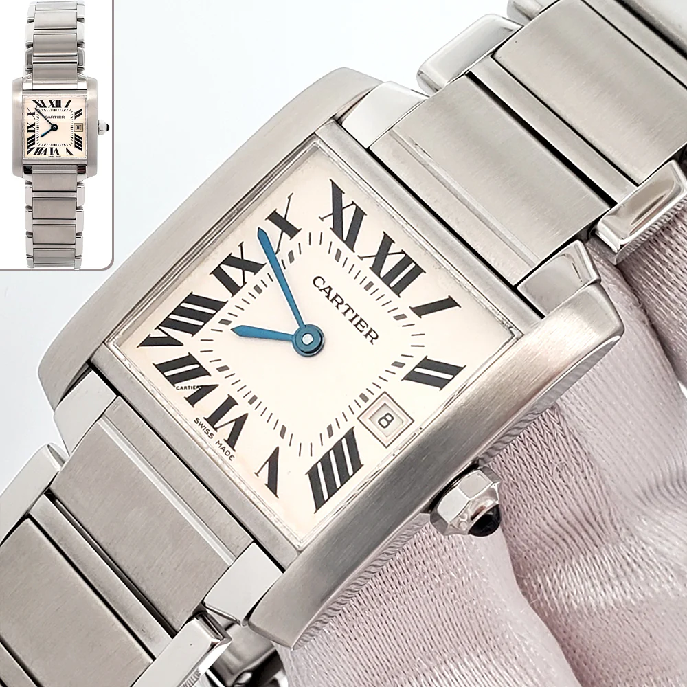 Cartier Tank Francaise 25mm White Roman Dial Steel Quartz Watch 2465 W51011Q3