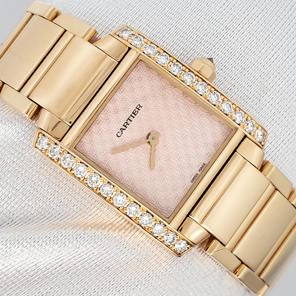Cartier Tank Francaise Diamond 20mm 18K Yellow Gold Light Rose Dial Ladies Small Watch 2385 - Image 2