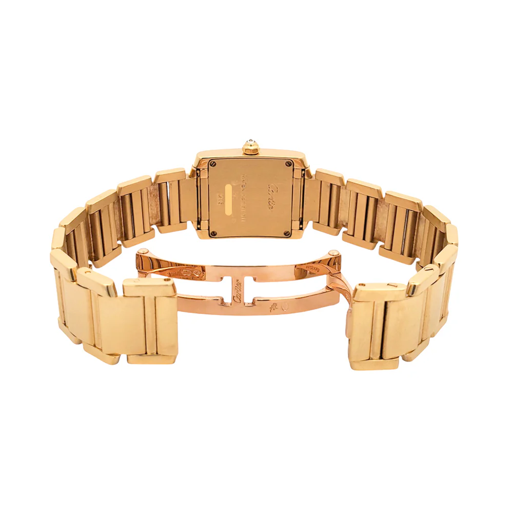 Cartier Tank Francaise Diamond 20mm Yellow Gold Light Rose Dial Ladies Watch 2385 WE1021R8 - Image 7