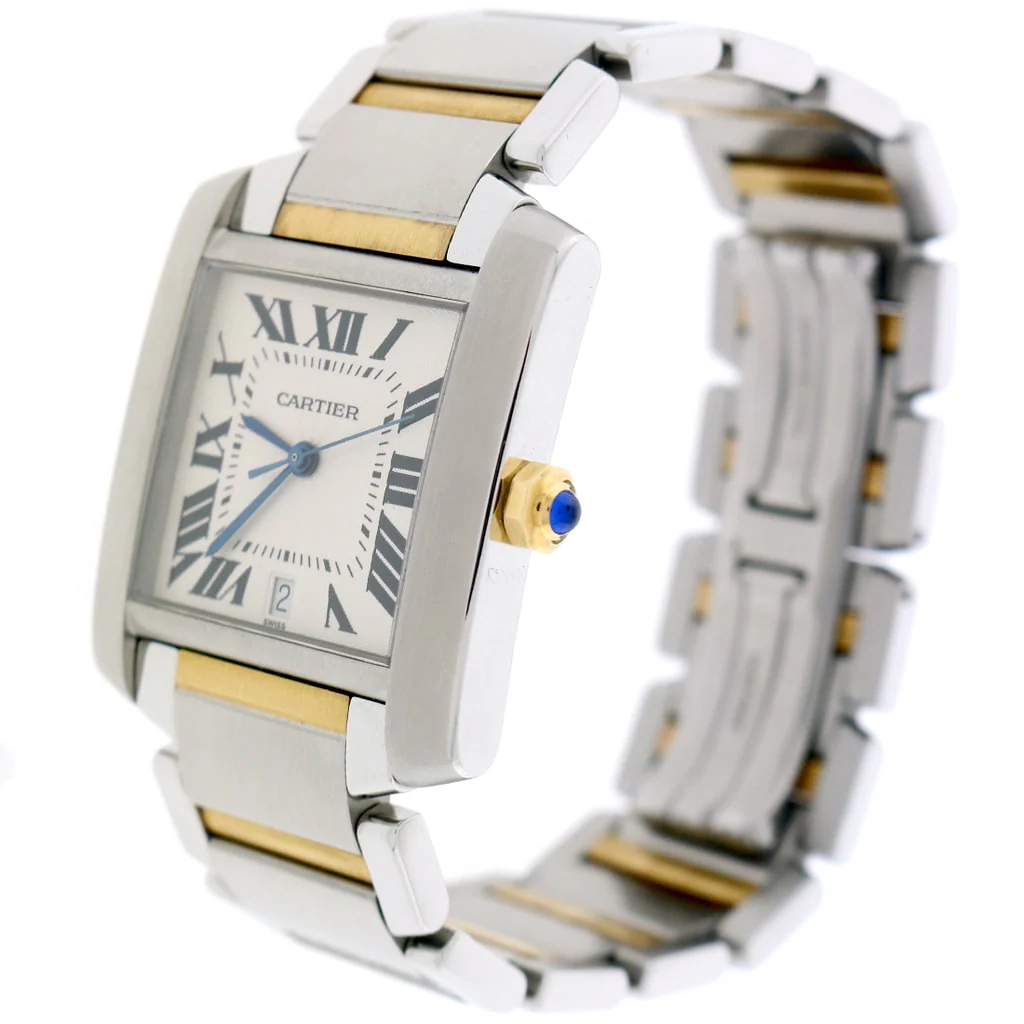 Cartier Tank Francaise Large 2-Tone 18K Yellow Gold & Stainless Steel 28MM Silver Roman Dial Watch W51005Q4 - Image 3