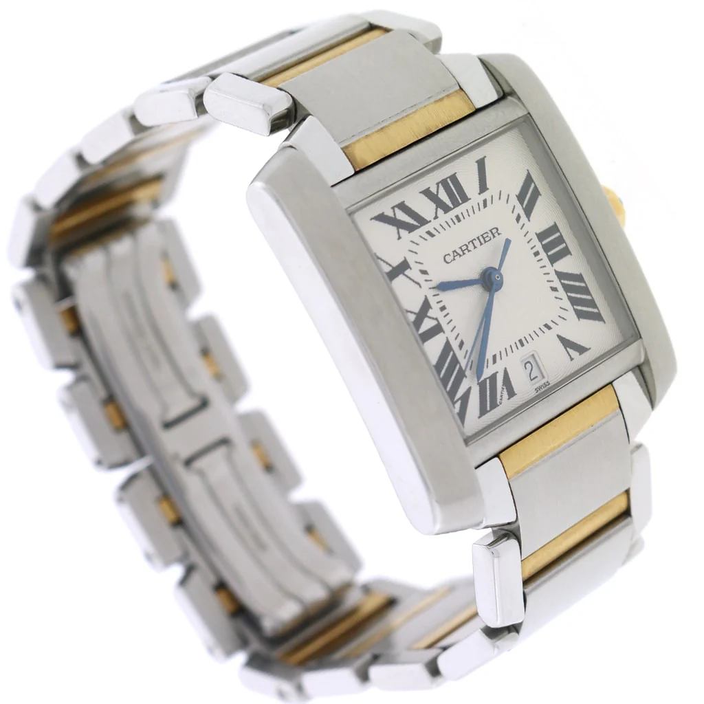 Cartier Tank Francaise Large 2-Tone 18K Yellow Gold & Stainless Steel 28MM Silver Roman Dial Watch W51005Q4 - Image 4