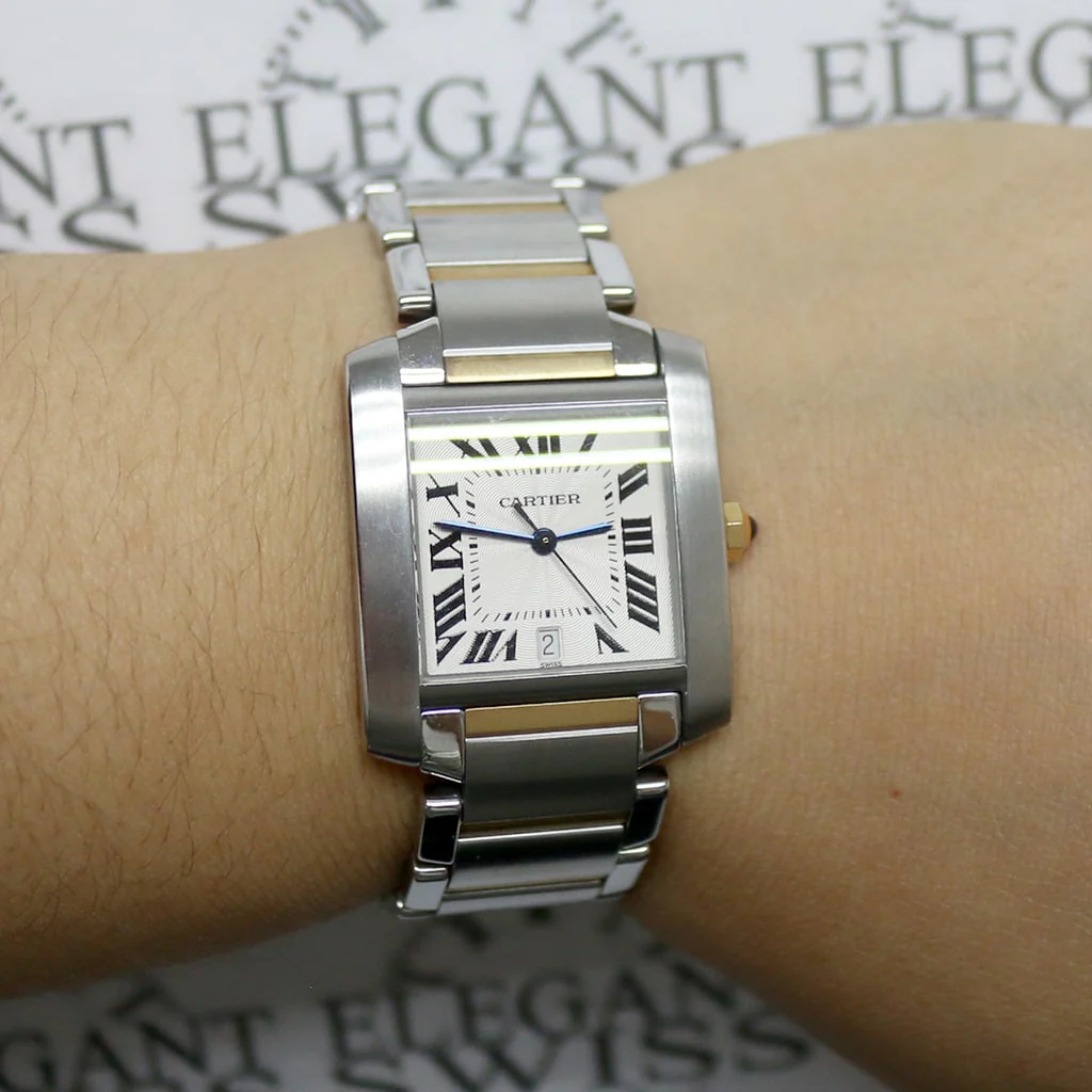 Cartier Tank Francaise Large 2-Tone 18K Yellow Gold & Stainless Steel 28MM Silver Roman Dial Watch W51005Q4 - Image 5