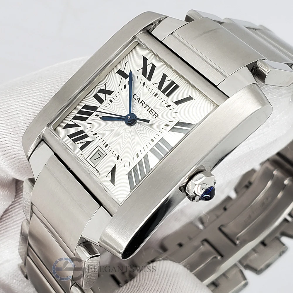 Cartier Tank Francaise Large 28mm Silver Dial Steel Watch 2302 W51002Q3 Box Papers